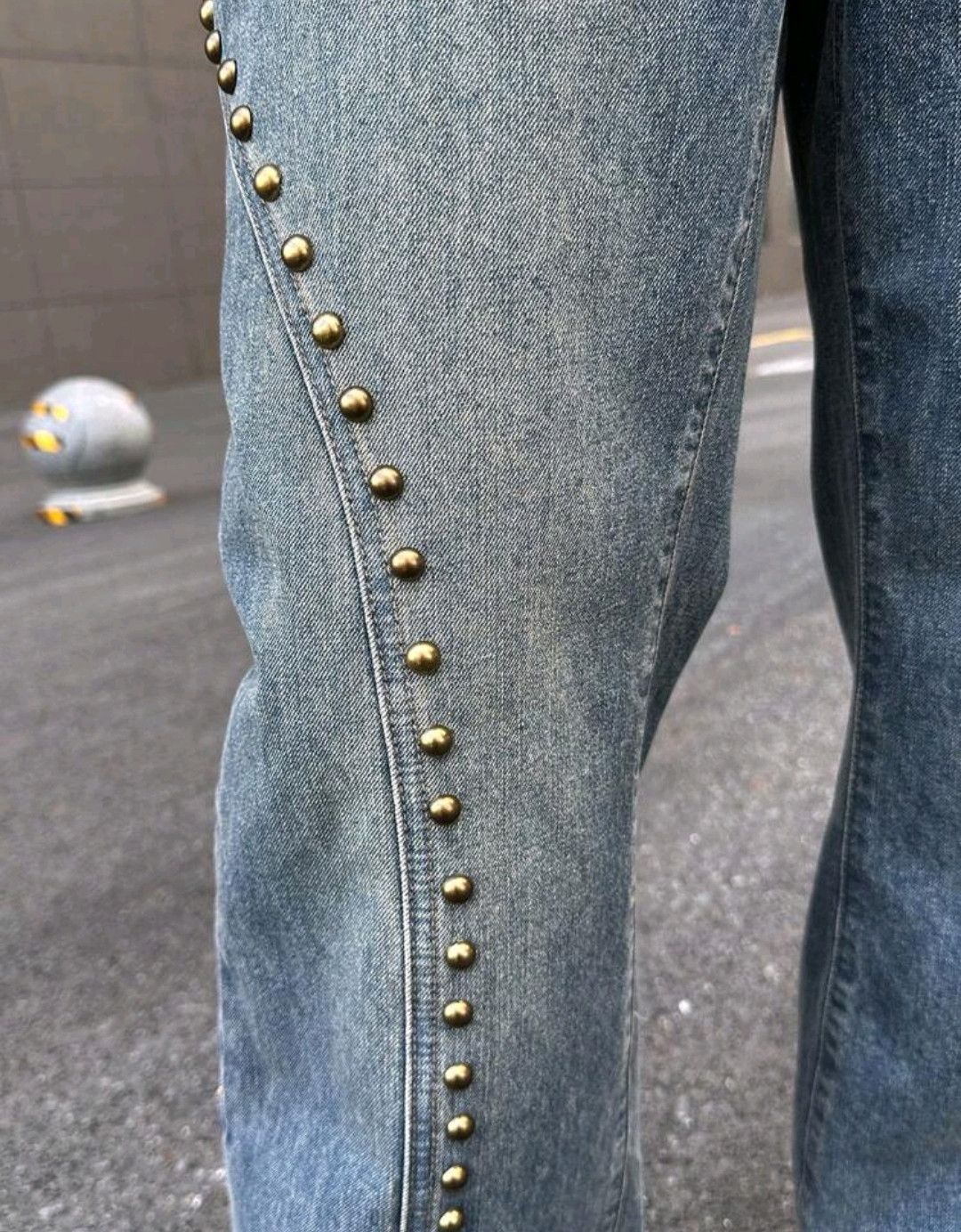 Jean Vintage Street Style Retro Washed Metal Stud Flared Jeans Size US 30 / EU 46 - 7 Thumbnail