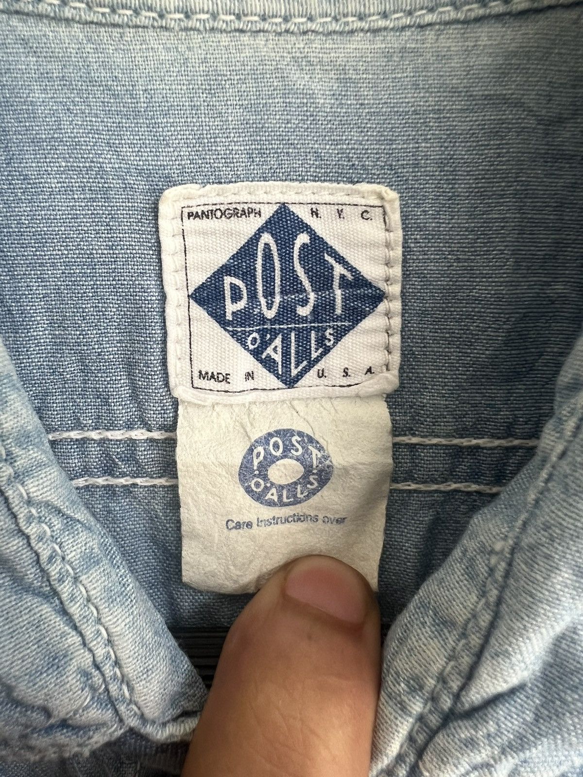 Post Overalls Vintage Post O'all 🇺🇸 Made Distressed Wash Denim Shirt Jacket Size US L / EU 52-54 / 3 - 8 Thumbnail