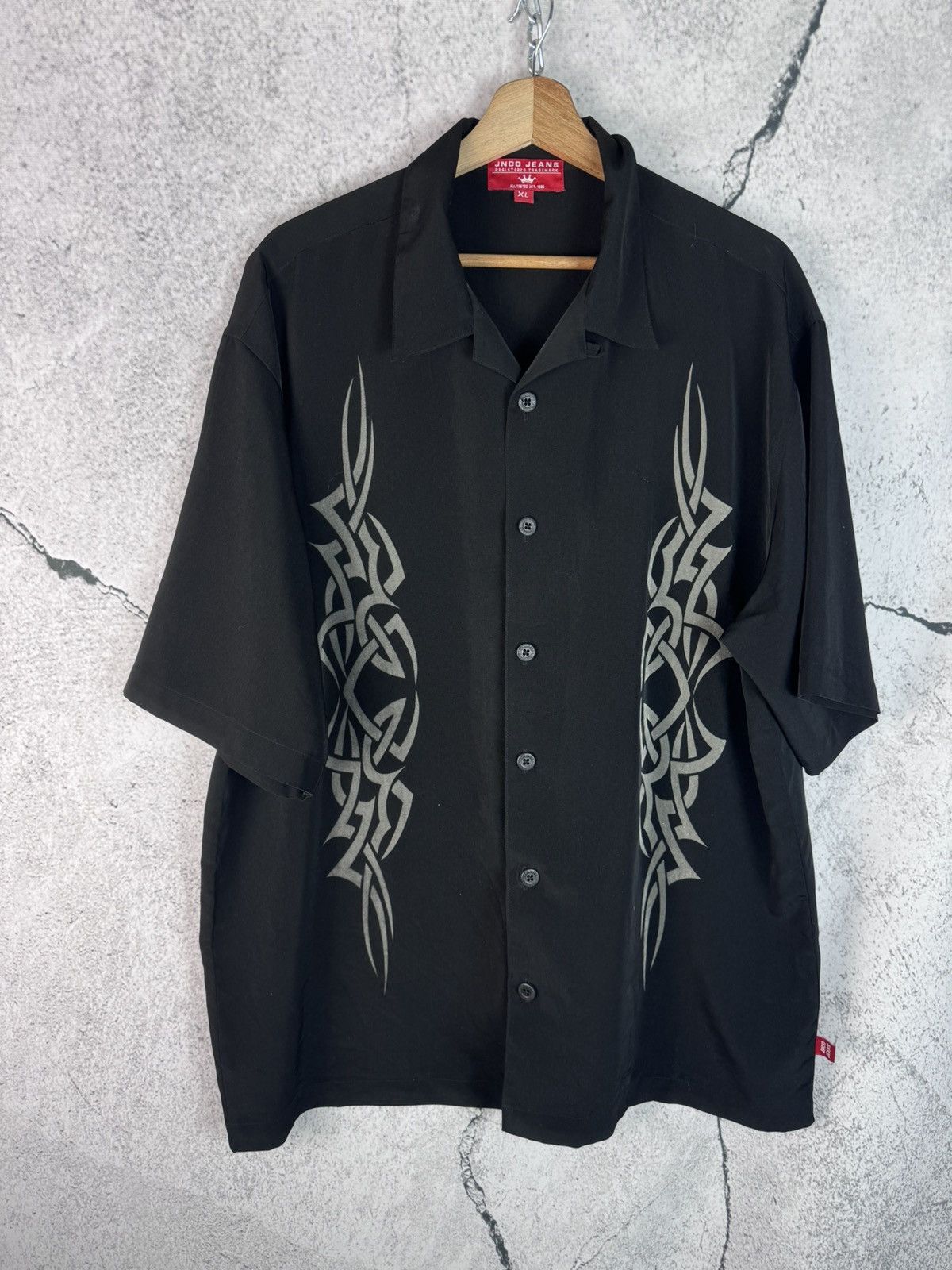 Y2K Vintage JNCO Jeans Tribal Polyester Button Up Shirt