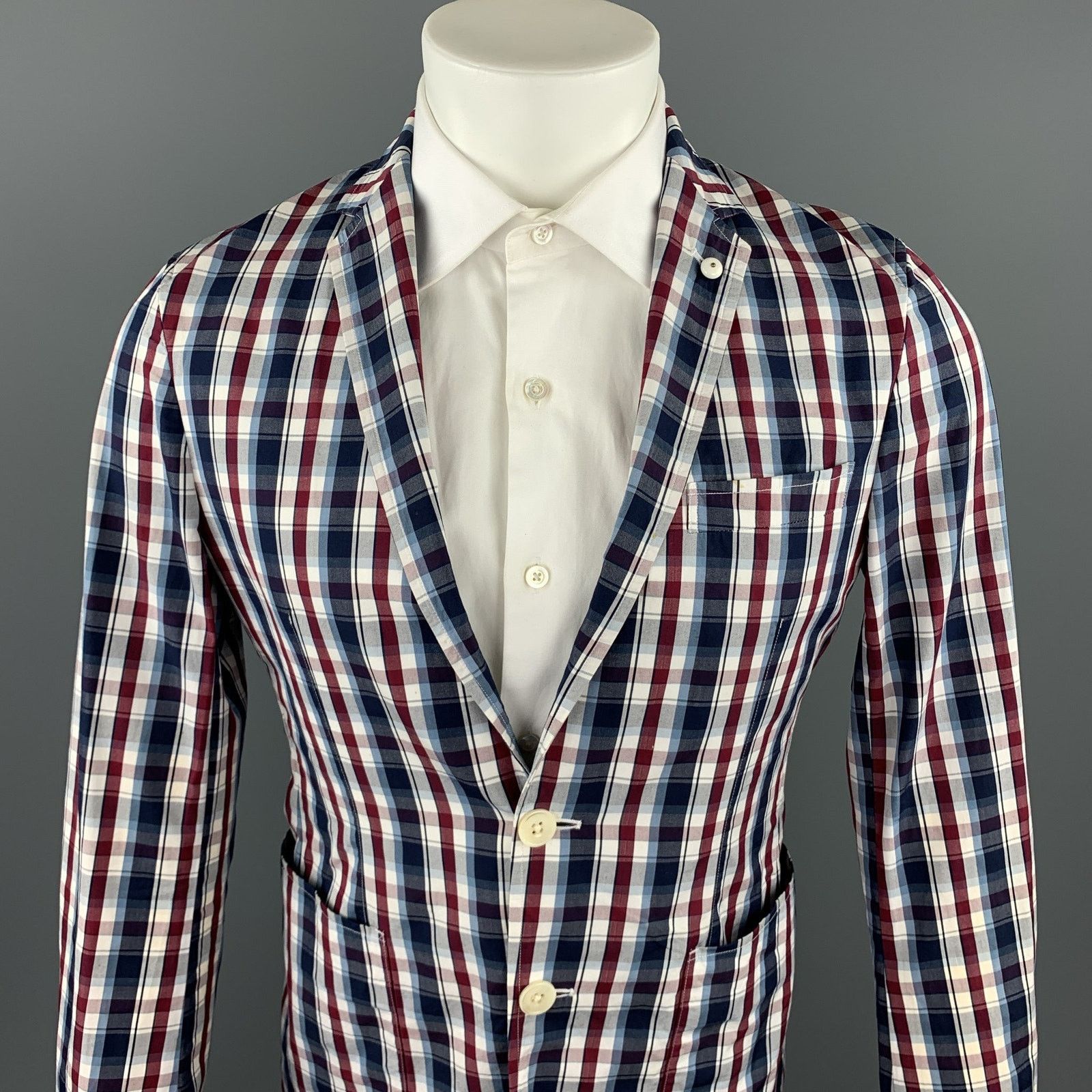 Other GREEN LABEL RELAXING Navy & Red Plaid Cotton Sport Coat Size 38R - 2 Thumbnail
