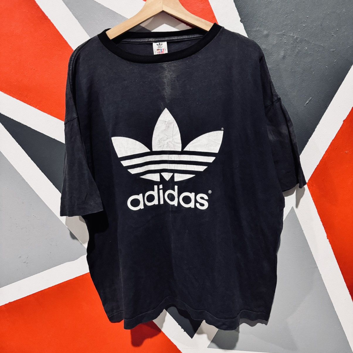 image of Vintage Adidas Trifoil Tee Made In Usa in Black, Men's (Size Large)