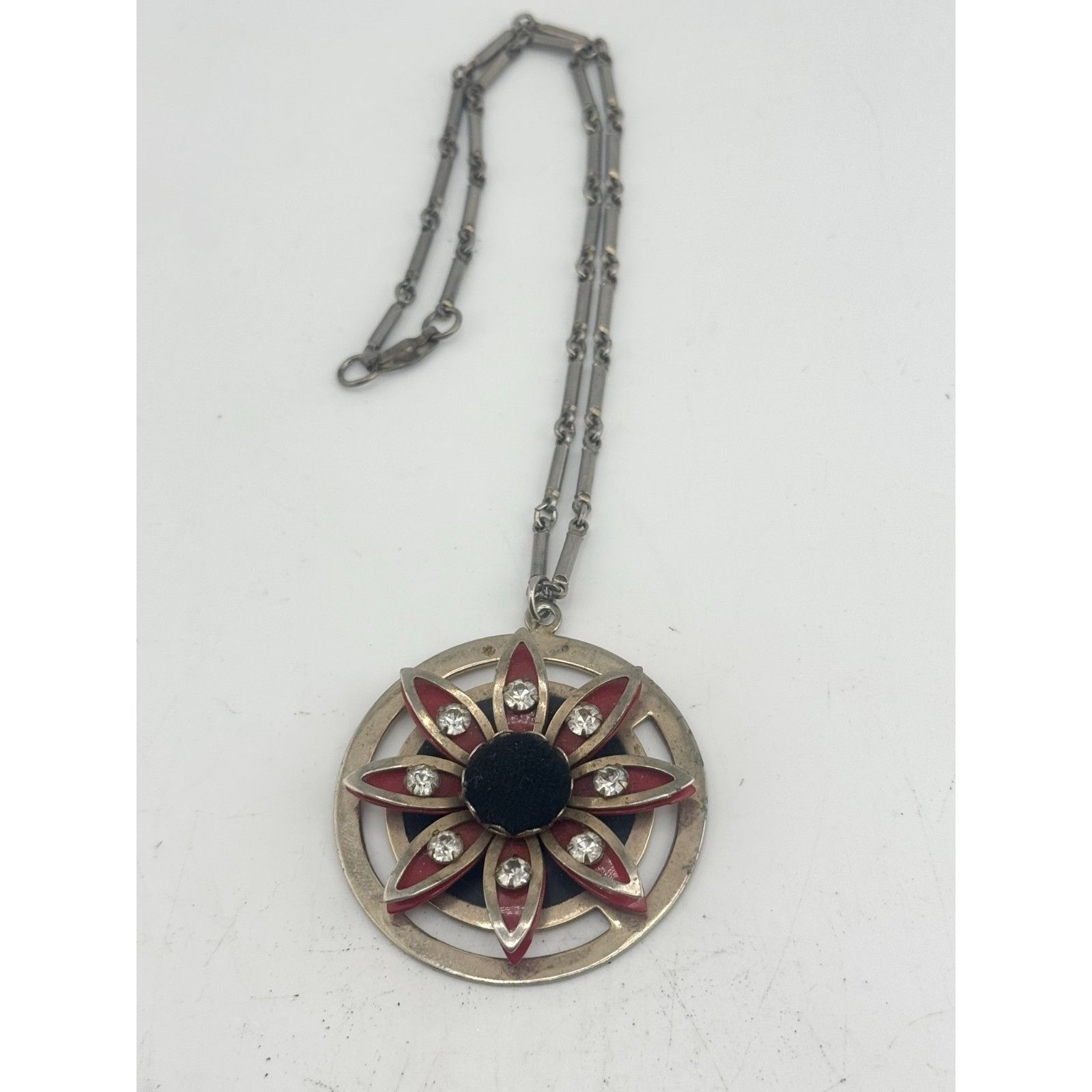 Vintage Vintage red and black rhinestone velvet flower pendant neckl Size ONE SIZE - 1 Thumbnail