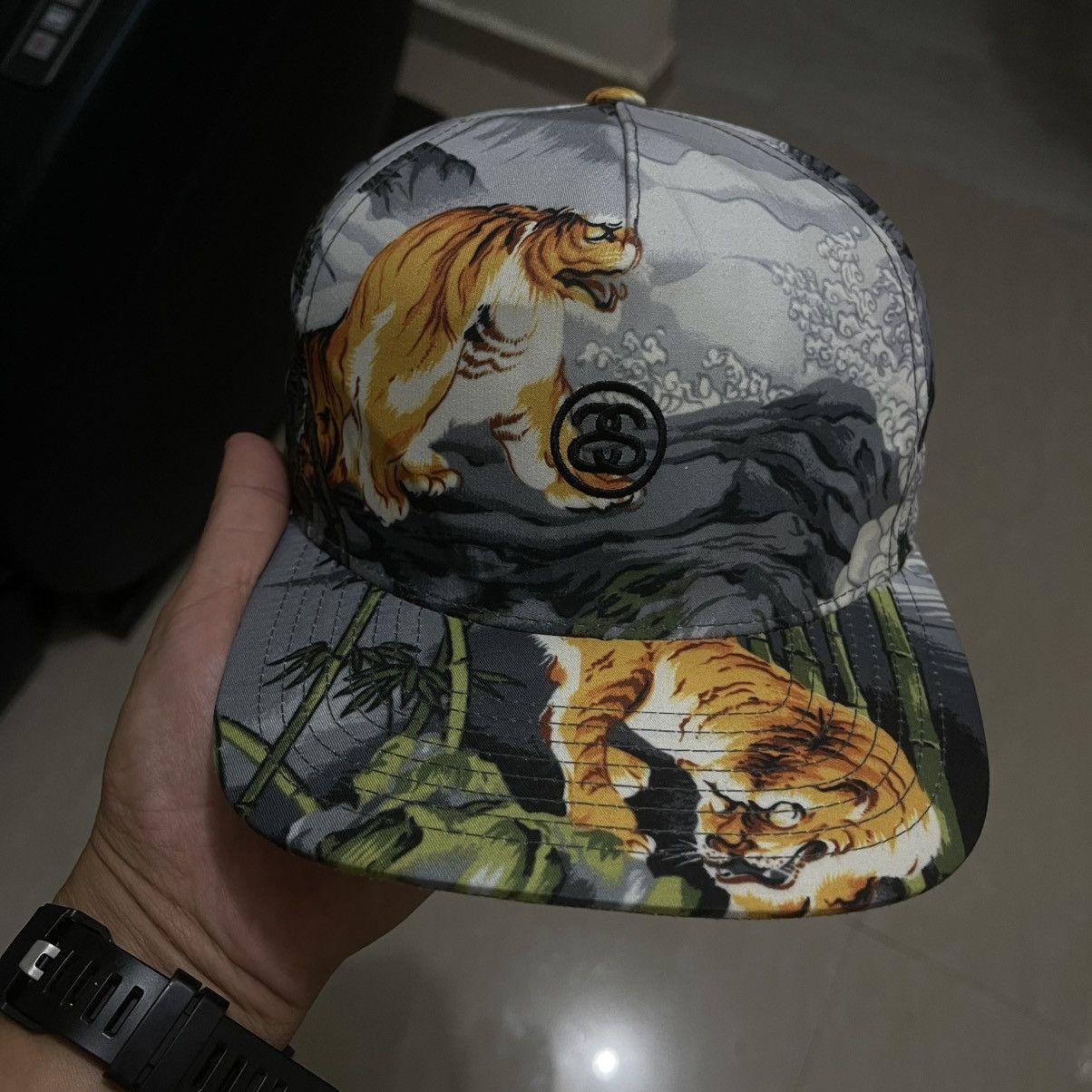 Stussy Stüssy Tiger All-Over Print Snapback Hat - Grey/Orange Size ONE SIZE - 2 Thumbnail