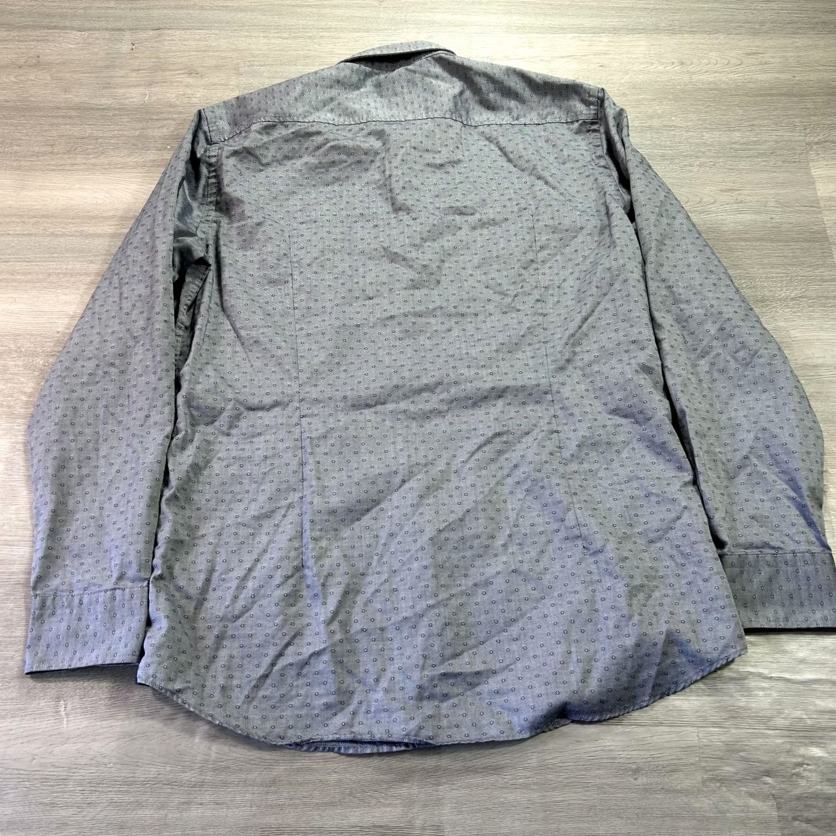 Hugo Boss HUGO BOSS Dress Shirt Mens 16 Slim Geometric Blue Easy Iron 34/35 Cotton Shirt Mens 16 neck sleeve Geometric Pattern Business Size 42R - 2 Thumbnail