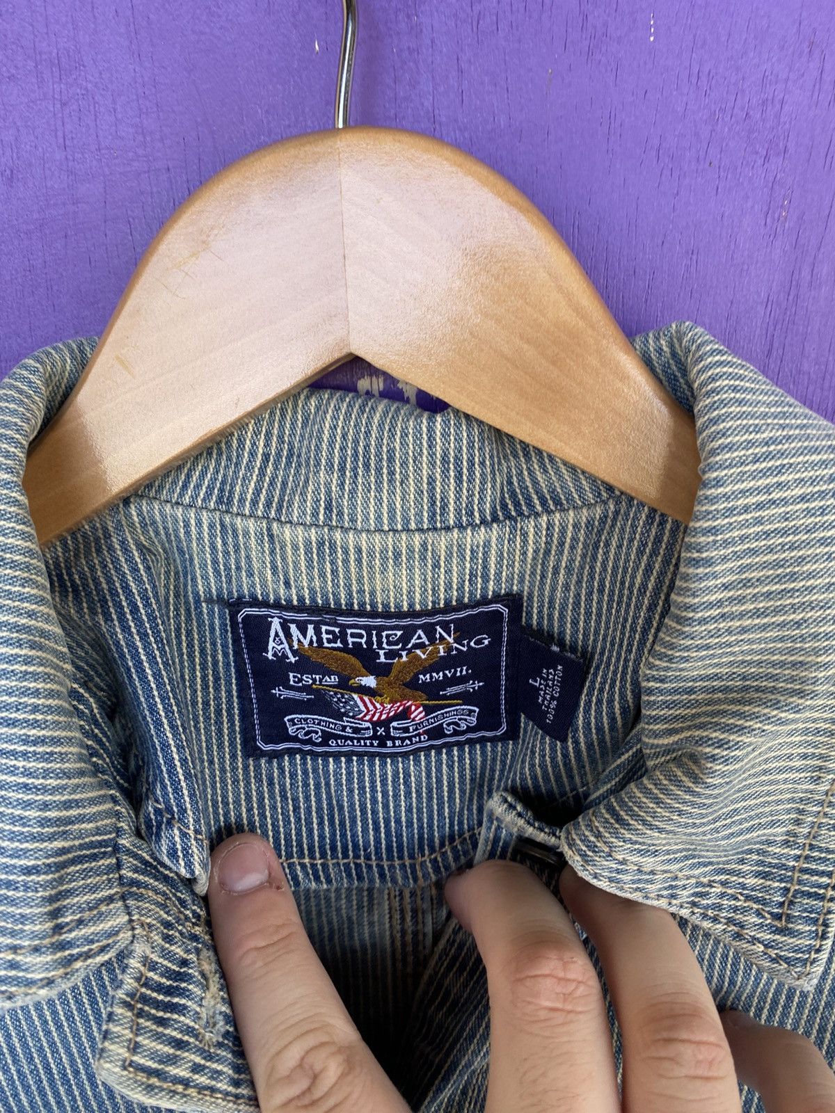 Other Vintage 00s American living pinstriped denim jacket Size US M / EU 48-50 / 2 - 4 Thumbnail