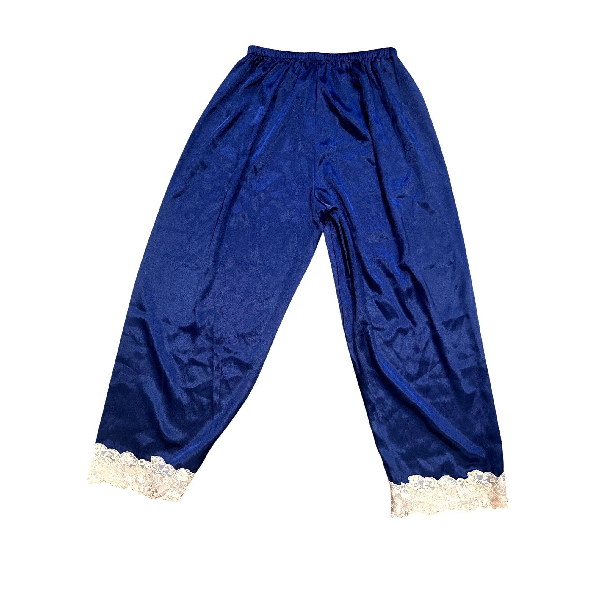 Other CCC Vintage Blue Satin Pajama Pants Delicate Floral Lace Tri Size 27" / US 4 / IT 40 - 2 Thumbnail