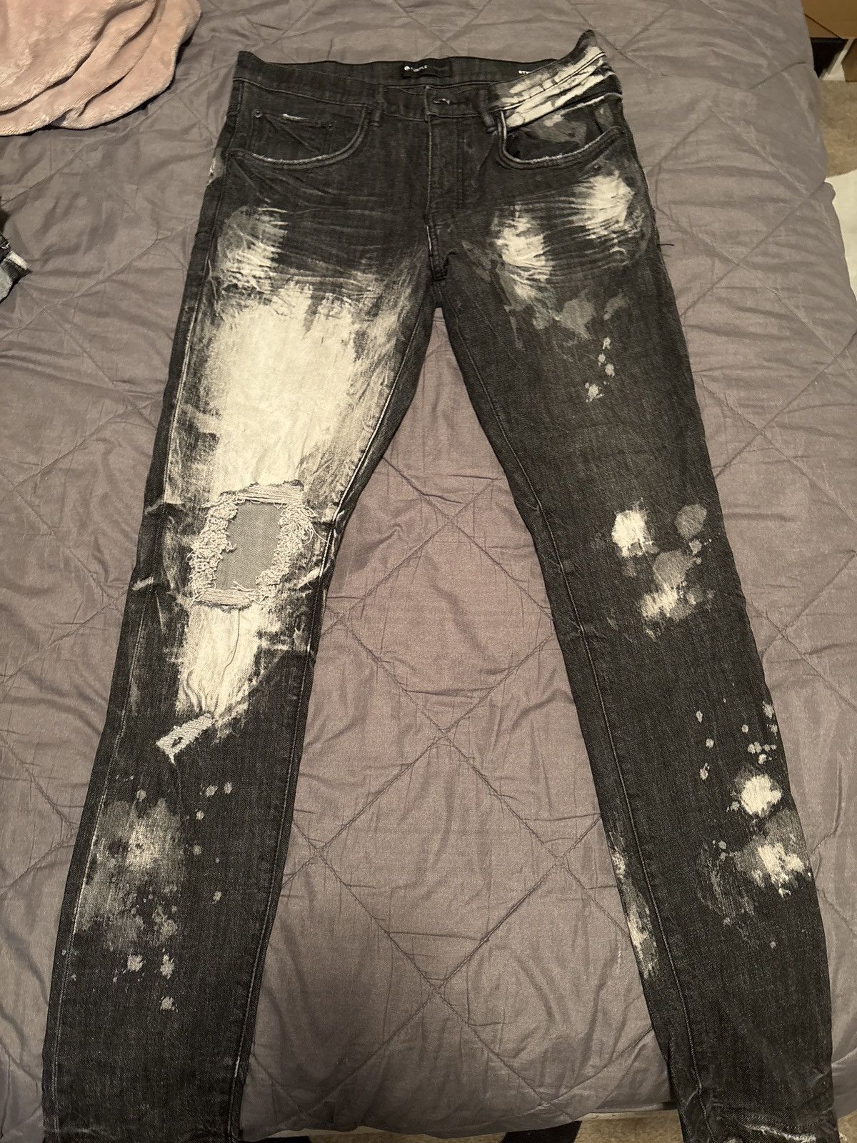 Purple Brand PURPLE BRAND Big Bleach Blowout Skinny Jeans 'Black' Size US 31 - 4 Thumbnail