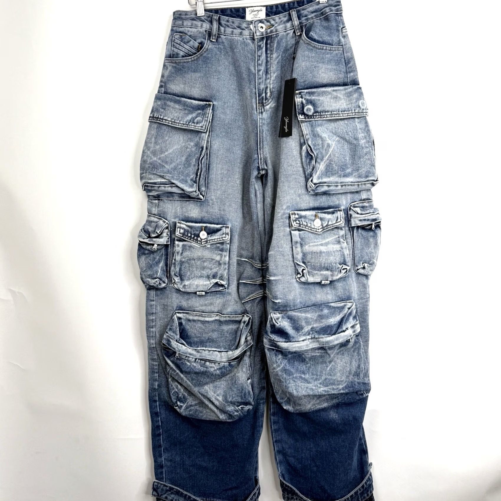 YoungLA VINTAGE Youngla Carryall Jeans Womens Medium Jeans Blue Denim Cargo Pocket Wide-Leg 28in 32in 13in Rise Girls Womens Size 32" / US 10 / IT 46 - 2 Thumbnail