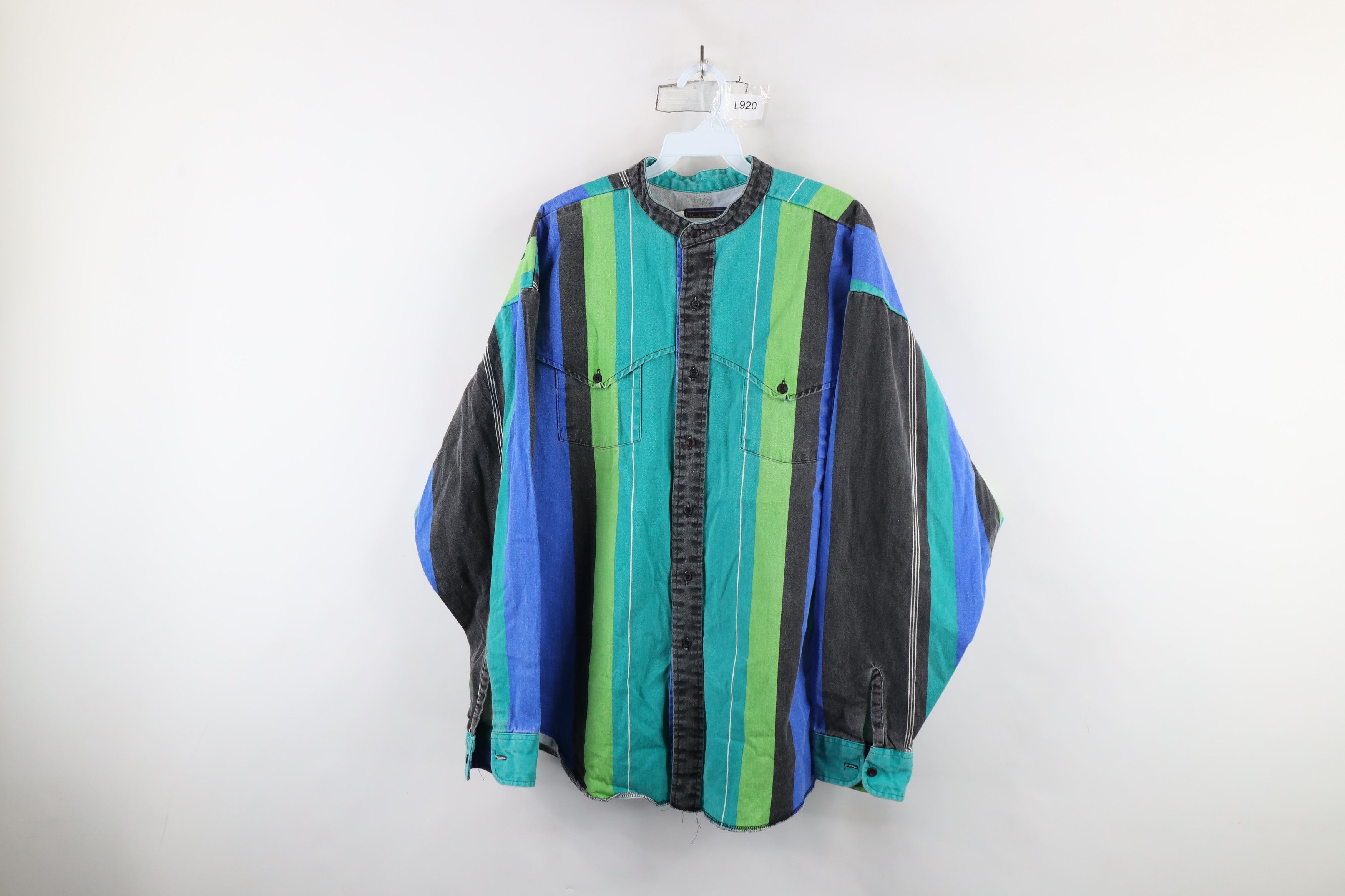 Vintage Vintage 90s Western Cowboy Band Collar Button Shirt USA Size US XL / EU 56 / 4 - 1 Thumbnail