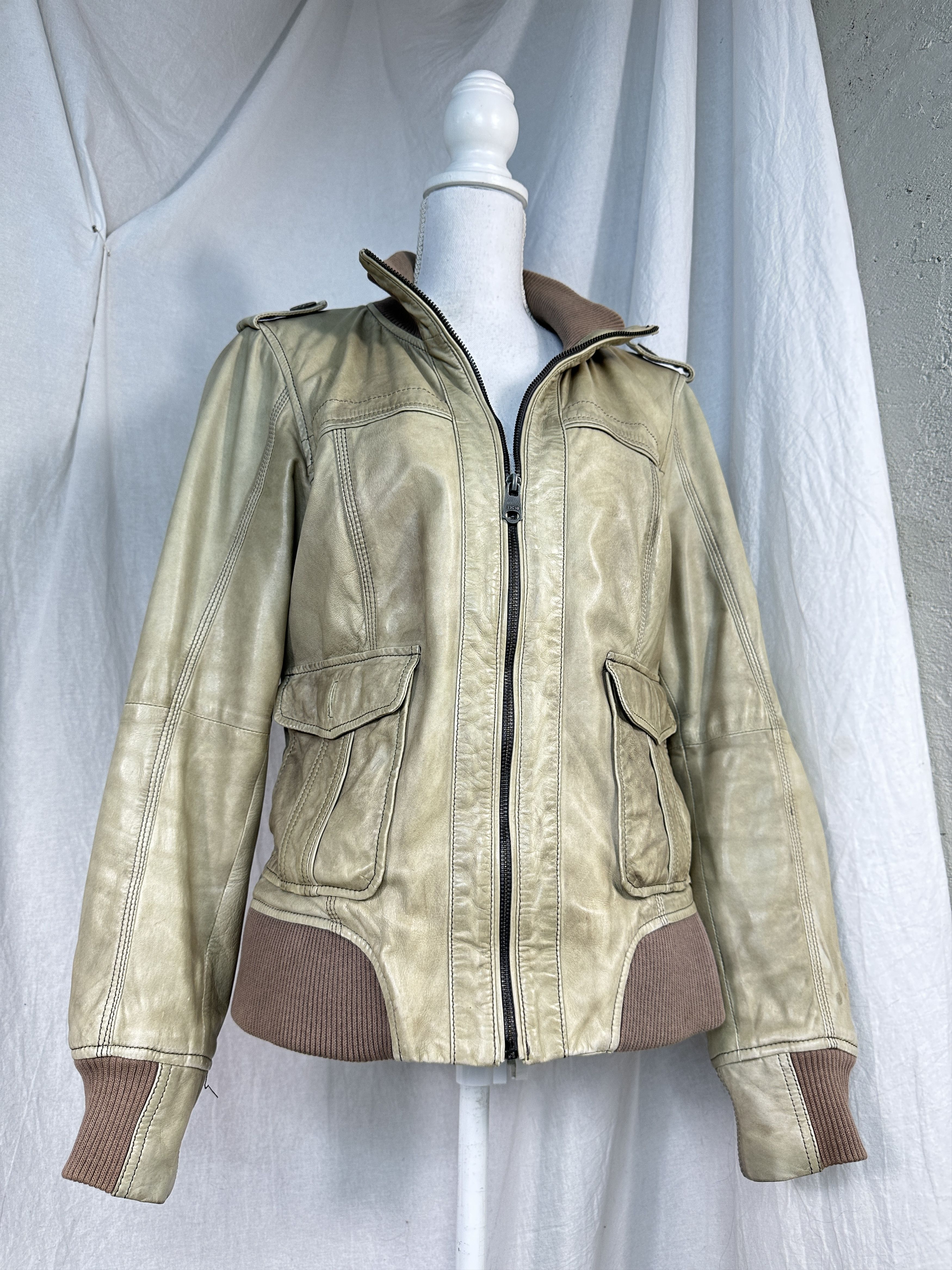 Vintage Leather Distressed Faded Cropped Jacket