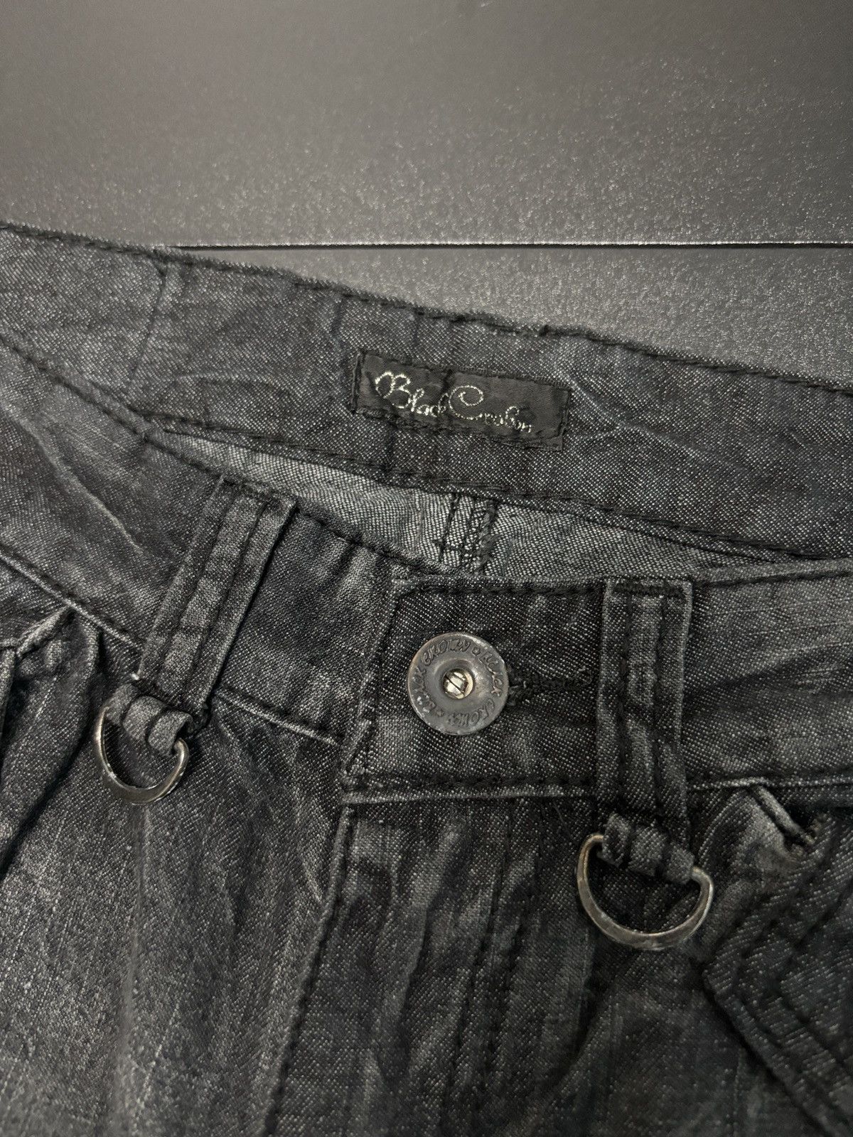 Japanese Brand Y2K Black Crown Distressed Wide Flare Pants Size 32" / US 10 / IT 46 - 9 Thumbnail