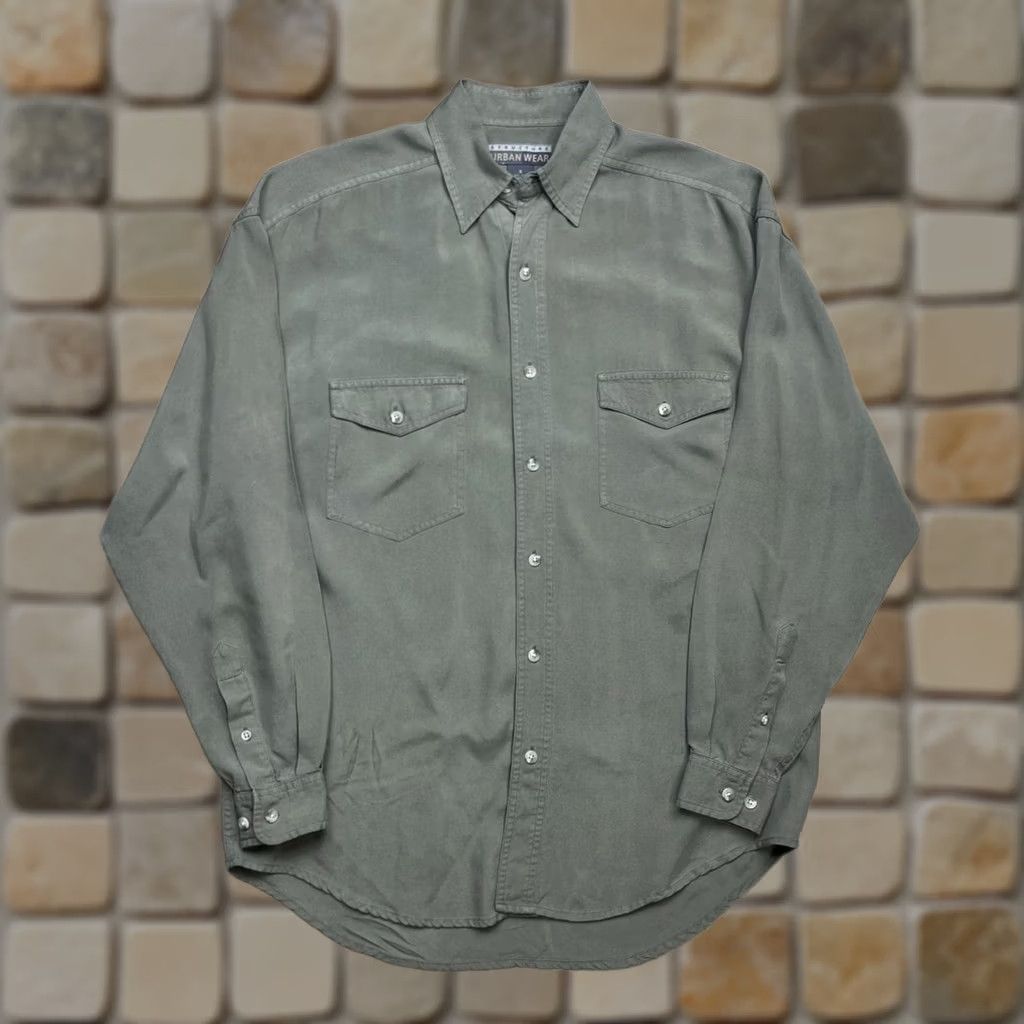 Vintage VINTAGE Structure Shirt Mens S Green Silk Button Small Size US S / EU 44-46 / 1 - 1 Thumbnail