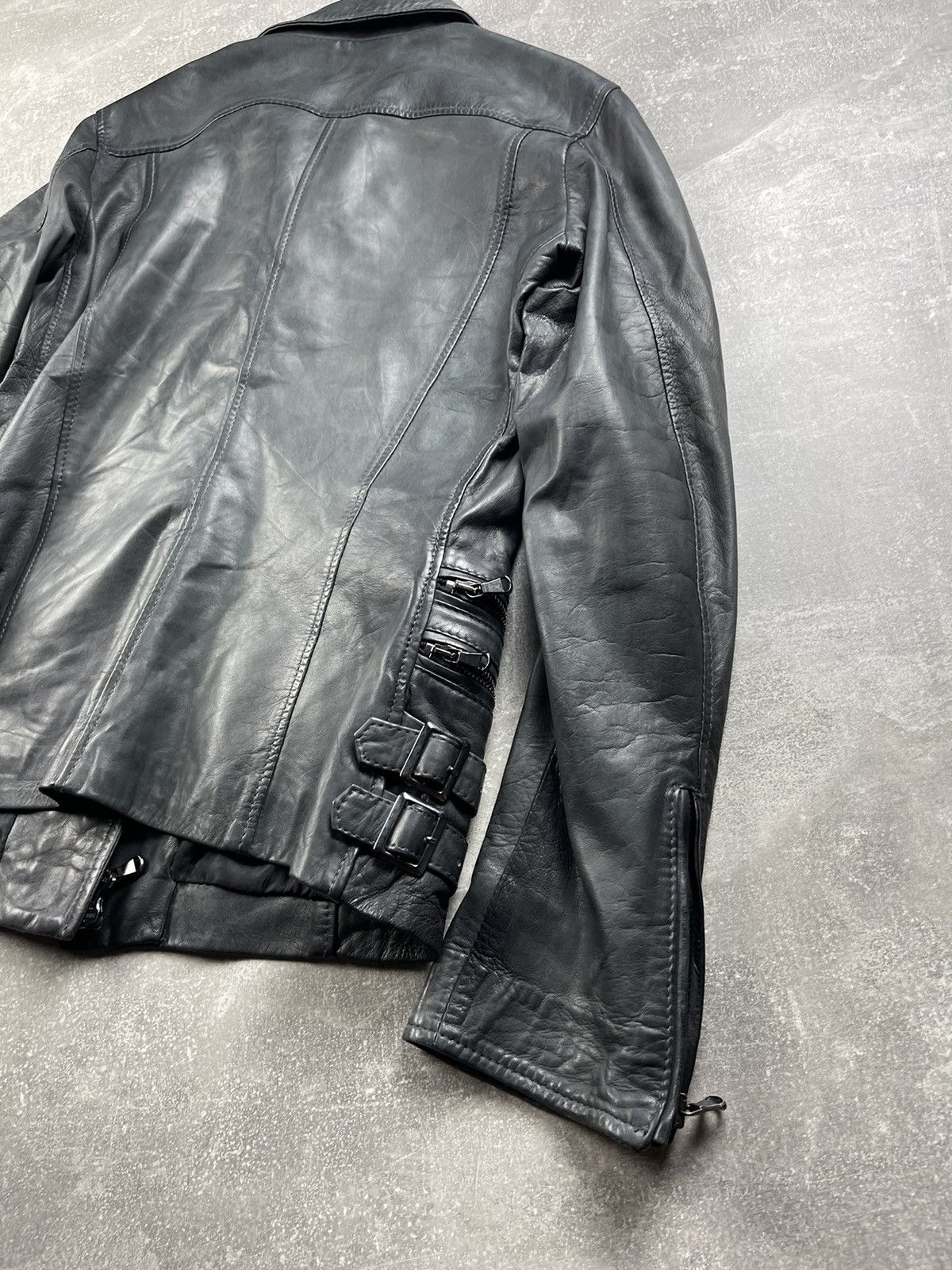 Seditionaries Avant Garde Italian Women's Zip Belted Gray Leather Jacket Size L / US 10 / IT 46 - 10 Thumbnail