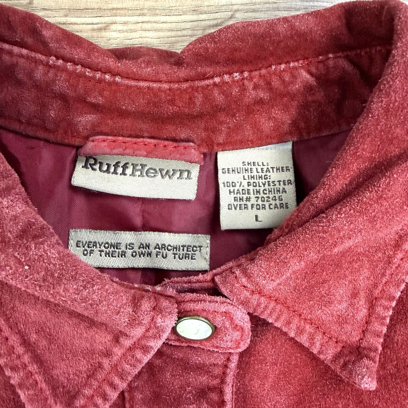 Vintage Ruff Hewn Western Suede Leather Jacket Women L Maroon Pearl Snap Jacket Size L / US 10 / IT 46 - 2 Thumbnail