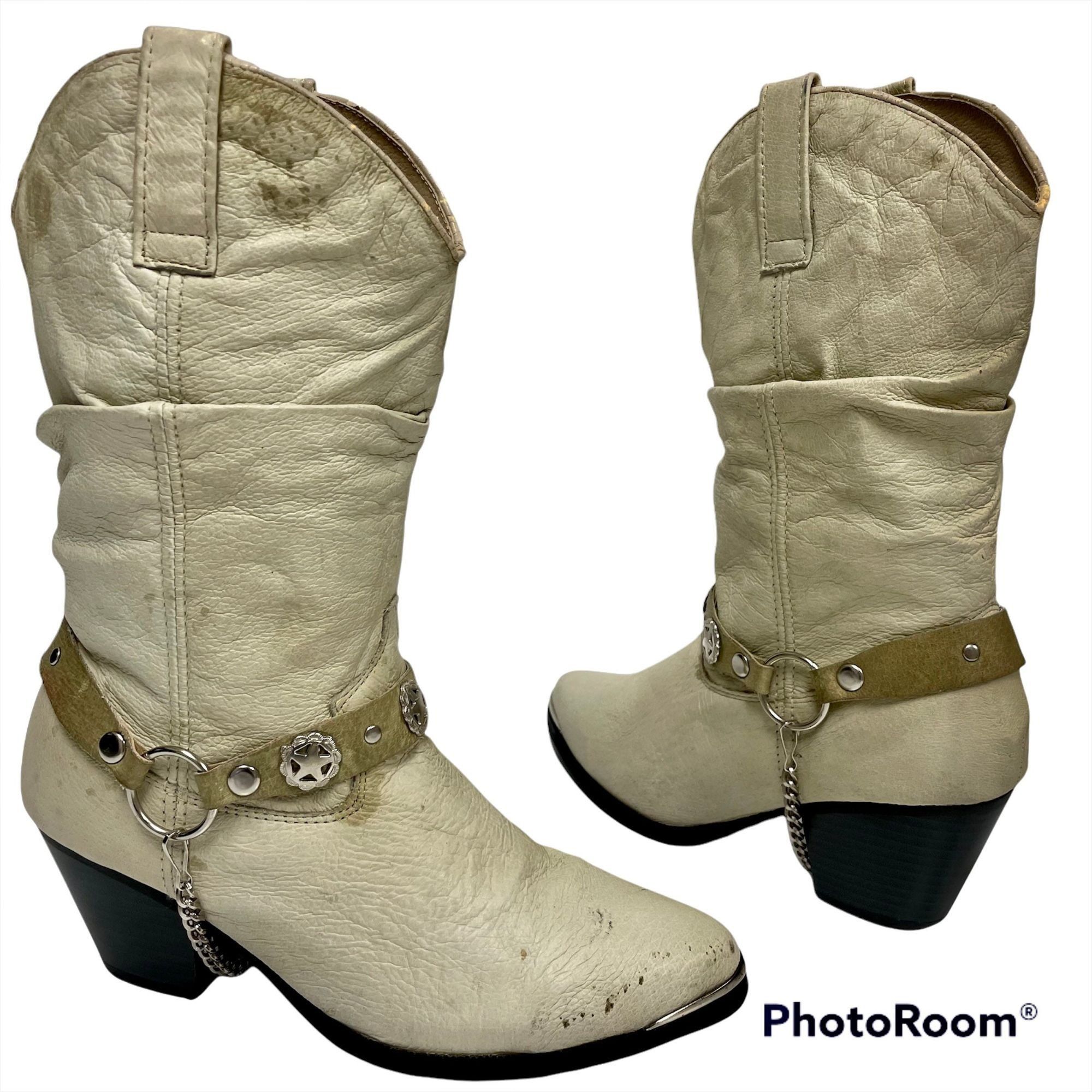 Other Vtg Dingo Bone Leather Cowboy Western Lone Star CONCHO Boots Size US 7.5 / IT 37.5 - 2 Thumbnail