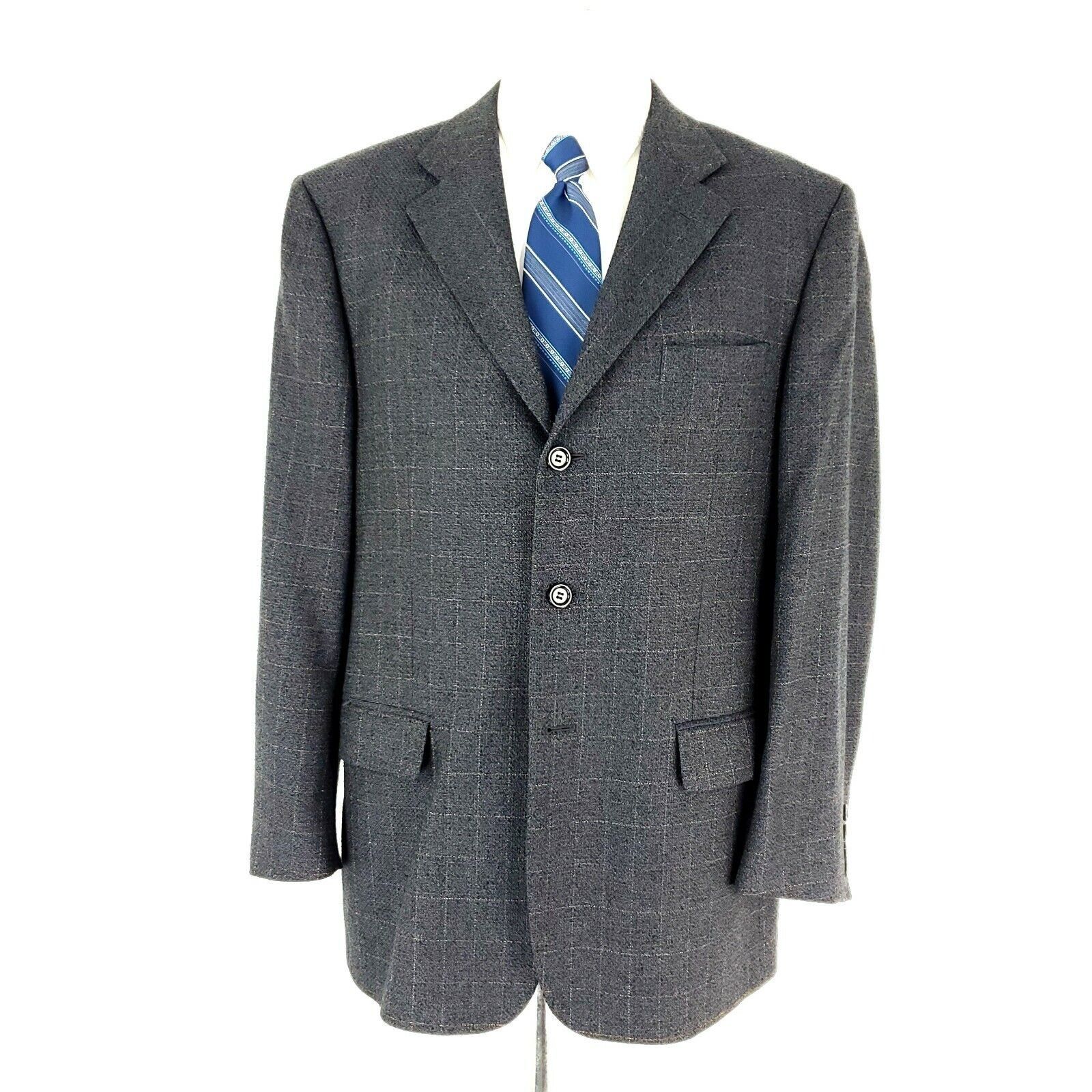 Pronto Uomo Pronto Uomo Wool 3 Button Blazer 42R Gray Blue W/ Brown Wind Size 42R - 3 Thumbnail