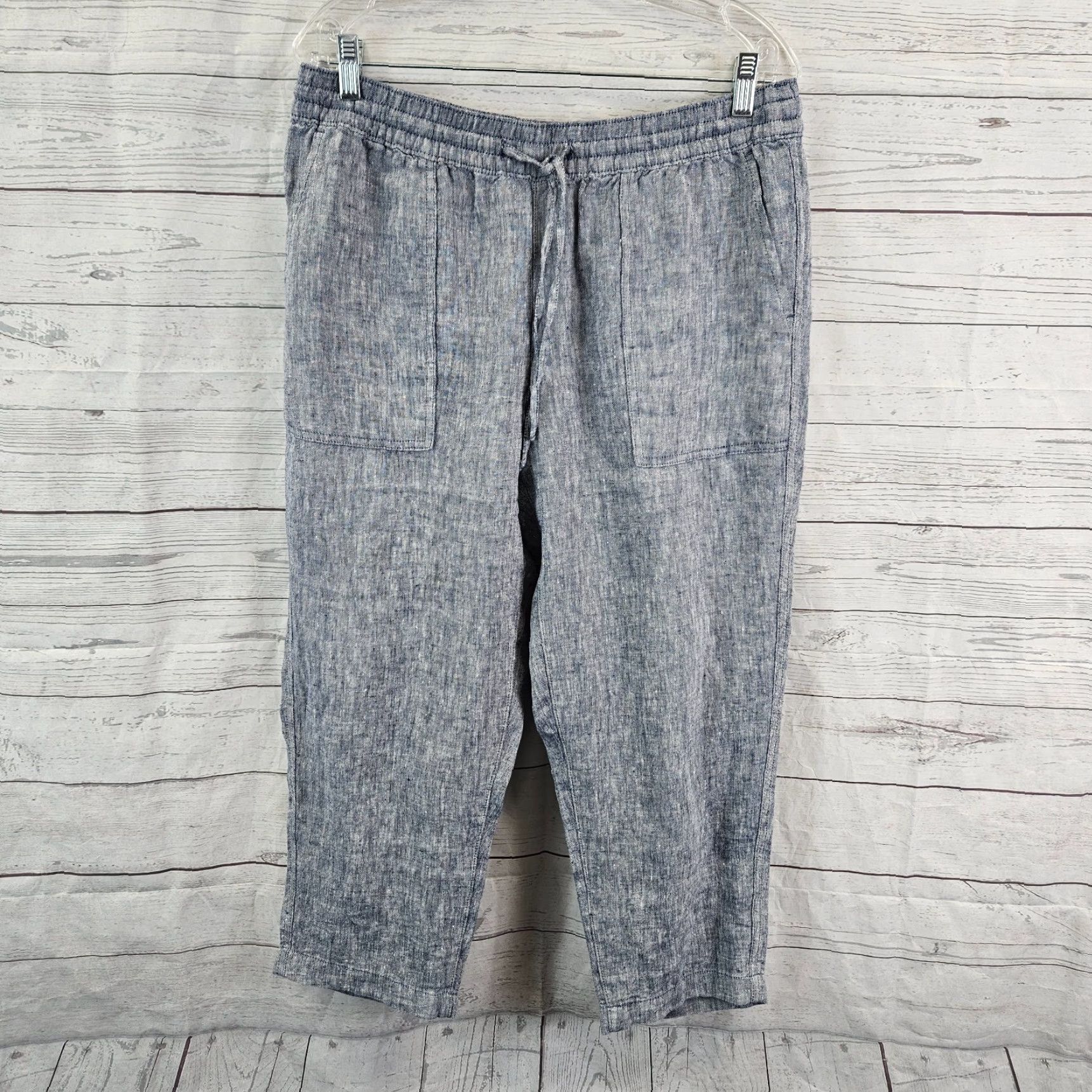 Lands' End Lands' End Womens Cropped Linen Pants Sz 10P Blue High Rise Pull On Pants Cropped Linen Blue 10P Womens Size 32" / US 10 / IT 46 - 2 Thumbnail