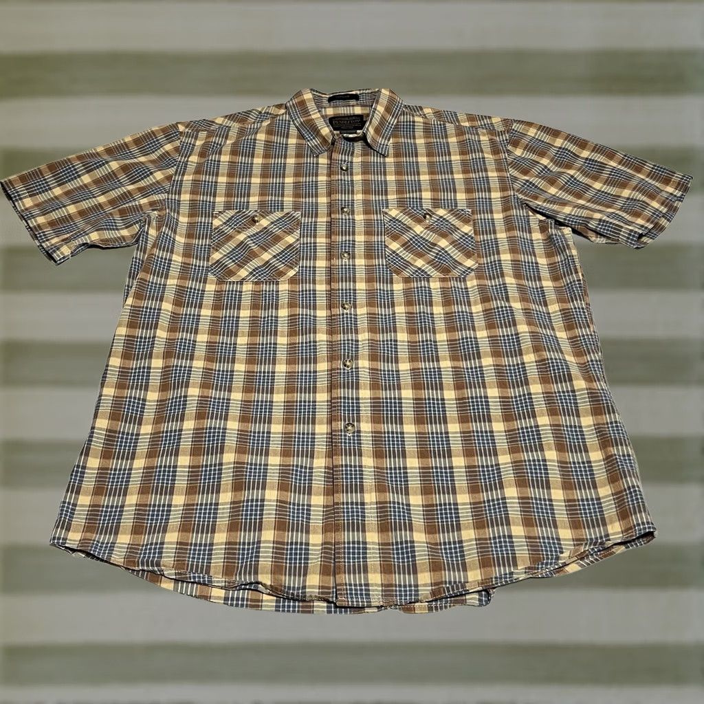 Pendleton Pendleton Santiam Shirt Short Sleeve Button-Up Plaid Brown Blue Mens L Size US L / EU 52-54 / 3 - 1 Thumbnail
