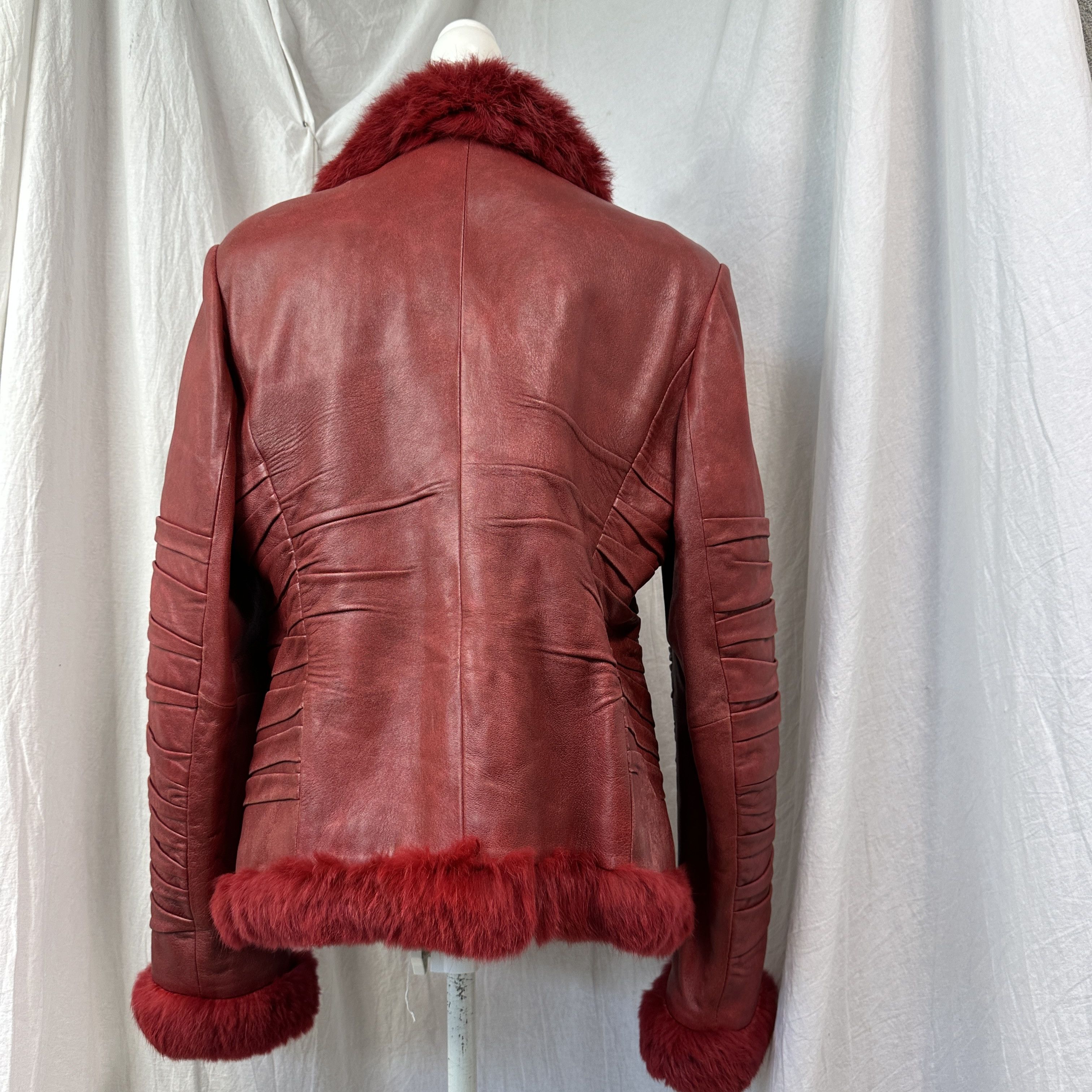 Vintage Vintage Avant Garde Leather Ruffled Real Fur Trim 90s Jacket Size L / US 10 / IT 46 - 5 Thumbnail