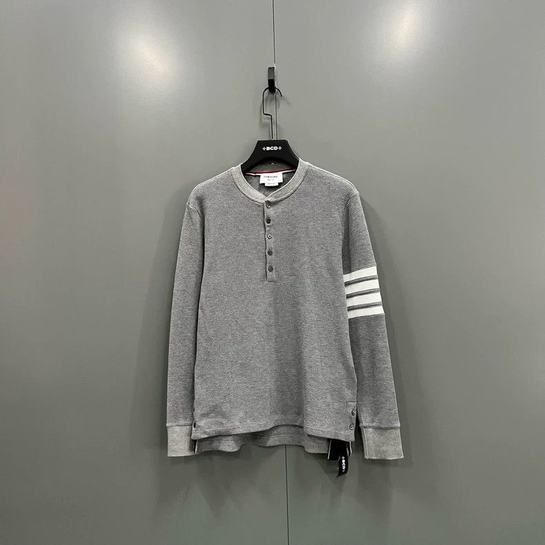 Thom Browne Thom Browne Classic Stripe Waffle Sweatshirt - dmc Size US S / EU 44-46 / 1 - 1 Thumbnail