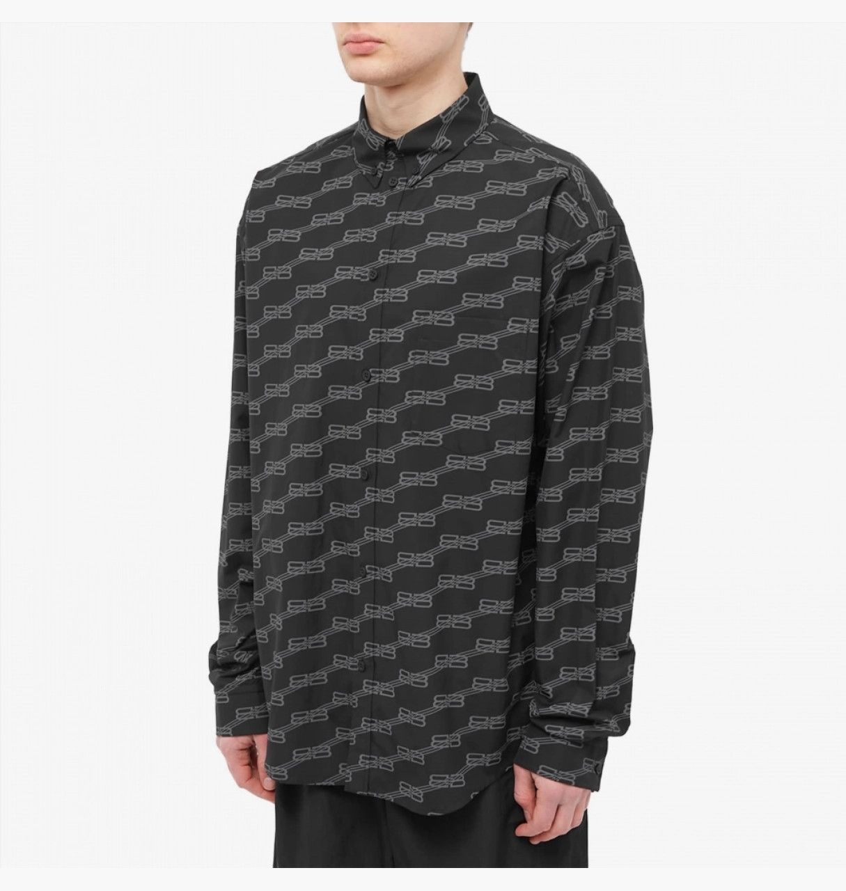 Balenciaga o1mt1gz0924 BB Monogram Long Sleeve Shirt Large Fit Grey Size US M / EU 48-50 / 2 - 2 Thumbnail