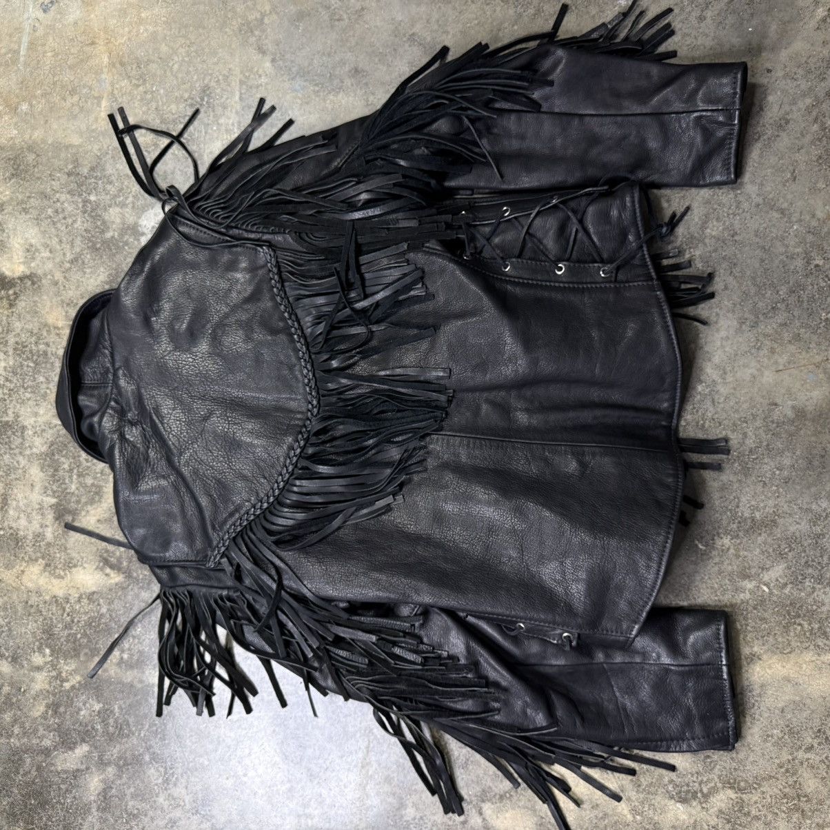 Vintage vintage black leather fitted zip up tassel fringe jacket Size US S / EU 44-46 / 1 - 7 Thumbnail