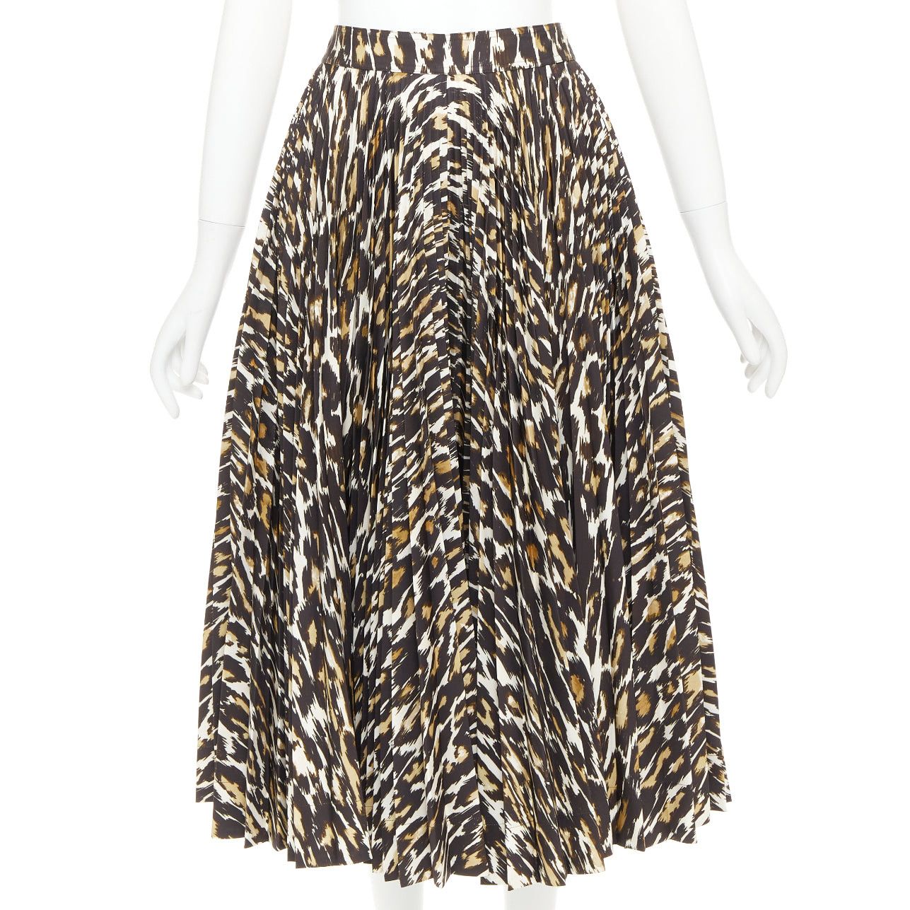 Calvin Klein CALVIN KLEIN 205W39NYC Raf Simons brown leopard print pleated skirt US0 XS Size 26" / US 2 / IT 38 - 1 Thumbnail