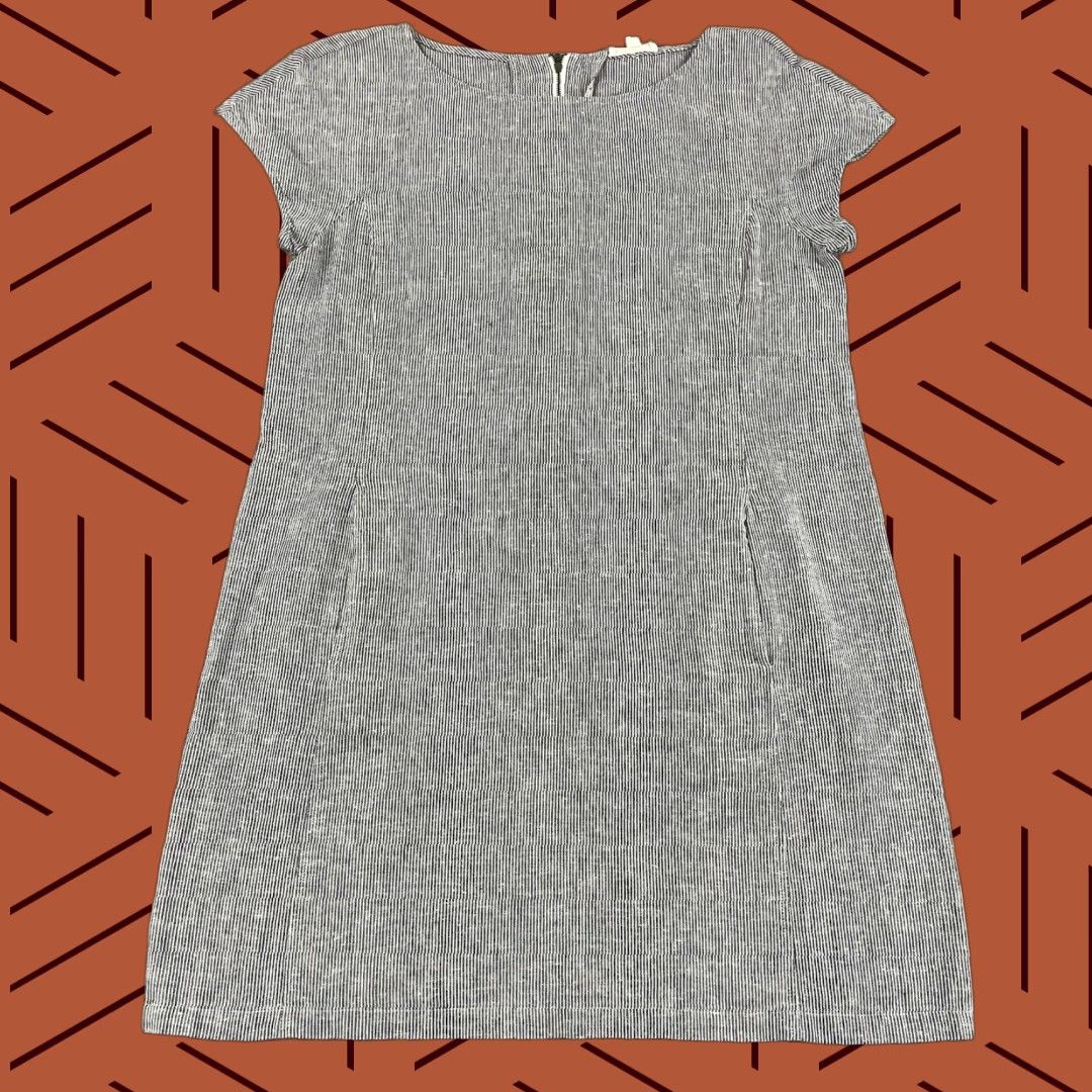 Eileen Fisher EILEEN FISHER Dress Women Medium Blue White Striped Micro Tunic Top Pockets Hemp Size M / US 6-8 / IT 42-44 - 1 Thumbnail