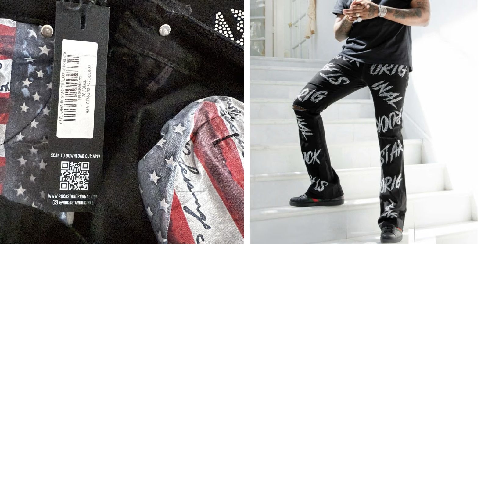 Vintage VINTAGE Rockstar Original STACKED JEANS Flared 90s Hip Hop Rock Black Rhinestone Embellished 36 Mens Size US 36 / EU 52 - 9 Thumbnail