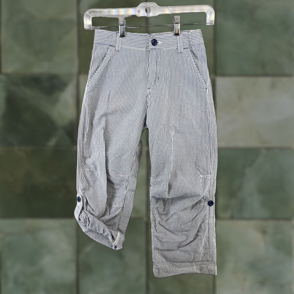 Vintage OshKosh B'gosh Women's Pants 7 Blue Striped Seersucker Convertible Ankle Wide-Leg Casual Size 28" / US 6 / IT 42 - 1 Thumbnail