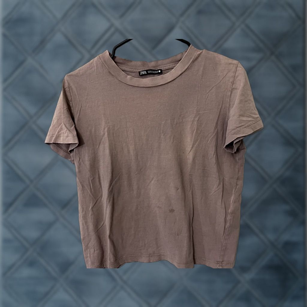 Zara VINTAGE Zara Womens Pink Rose Basic Crewneck Crop Top Adult M Pink Rose T-Shirt 90s Womens Size M / US 6-8 / IT 42-44 - 1 Thumbnail