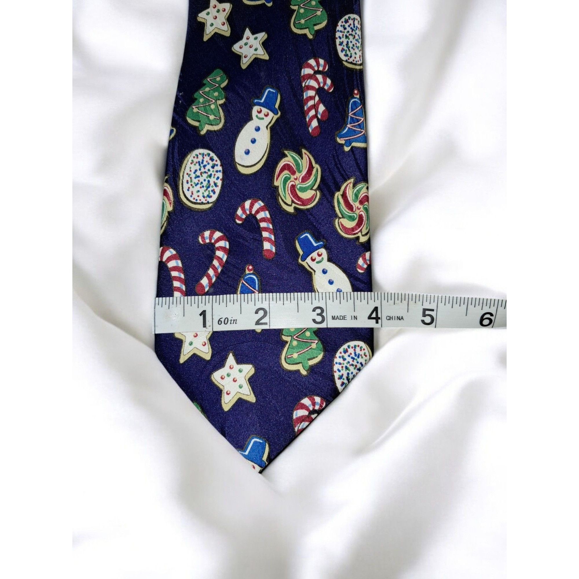 Vintage Keith Daniels Christmas Tie: Blue with Green Trees Size ONE SIZE - 7 Thumbnail