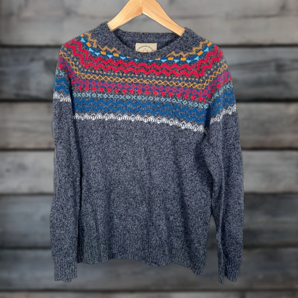 Vintage O'Hanlon Mills Fair Isle Sweater Men's M Gray Lightweight Knit Pullover Casual 90s Dad Retro Mens Size US M / EU 48-50 / 2 - 1 Thumbnail