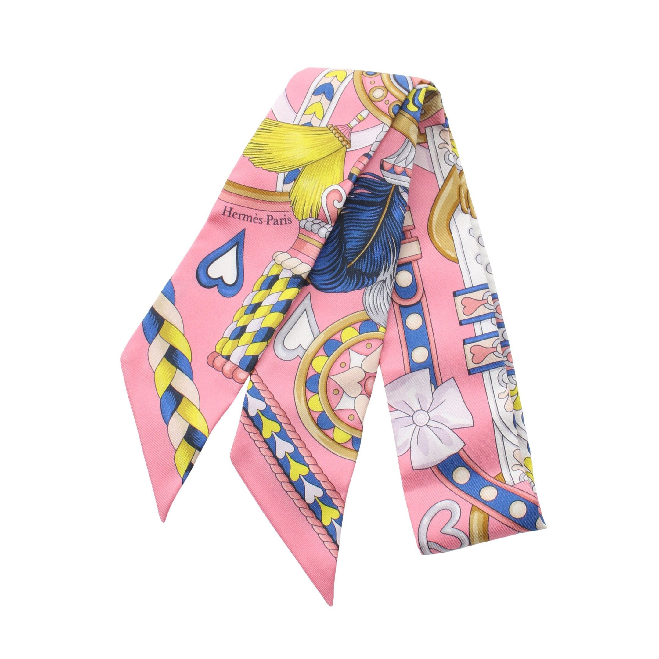 Hermes Hermes Twilly Harnais De Coeur Ribbon Scarf Silk Pink Multicolor Size ONE SIZE - 1 Thumbnail