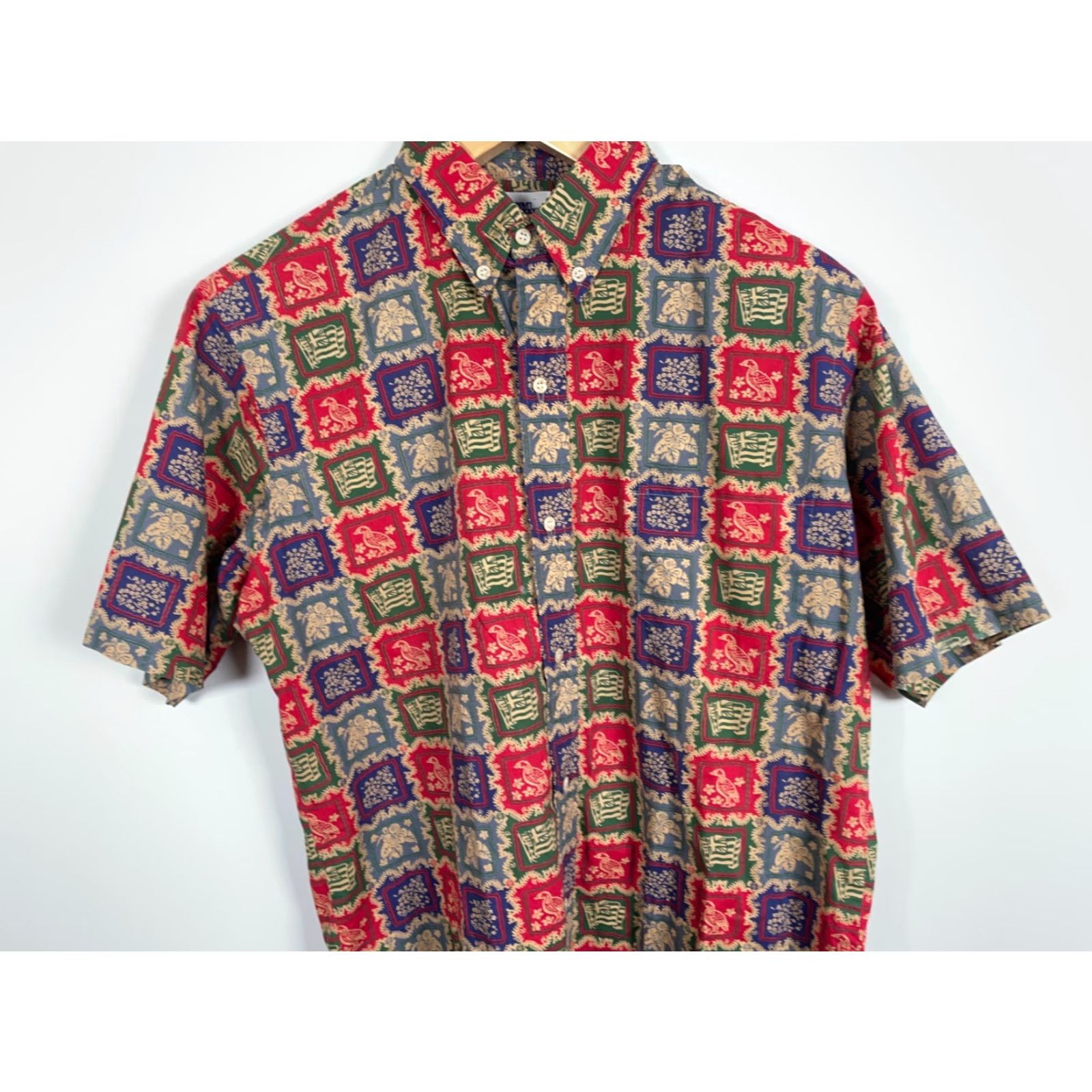 Reyn Spooner VINTAGE Reyn Spooner Aloha Shirt Men's M Lahaina Sailor Flag Bird Hawaiian Red 90s Retro Geometric Short Sleeve Button-Down Collar Mens Size US M / EU 48-50 / 2 - 4 Thumbnail