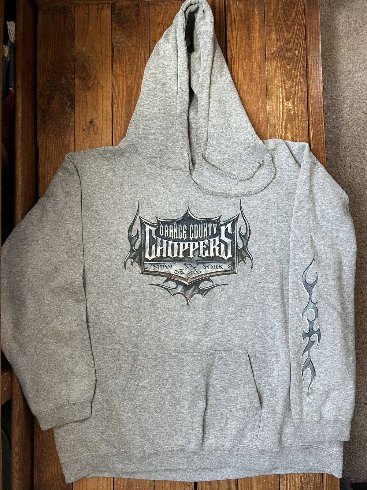 image of Harley Davidson x Vintage 90's Y2K Orange County Choppers New York Grey Hoodie, Men's (Size 2XL)