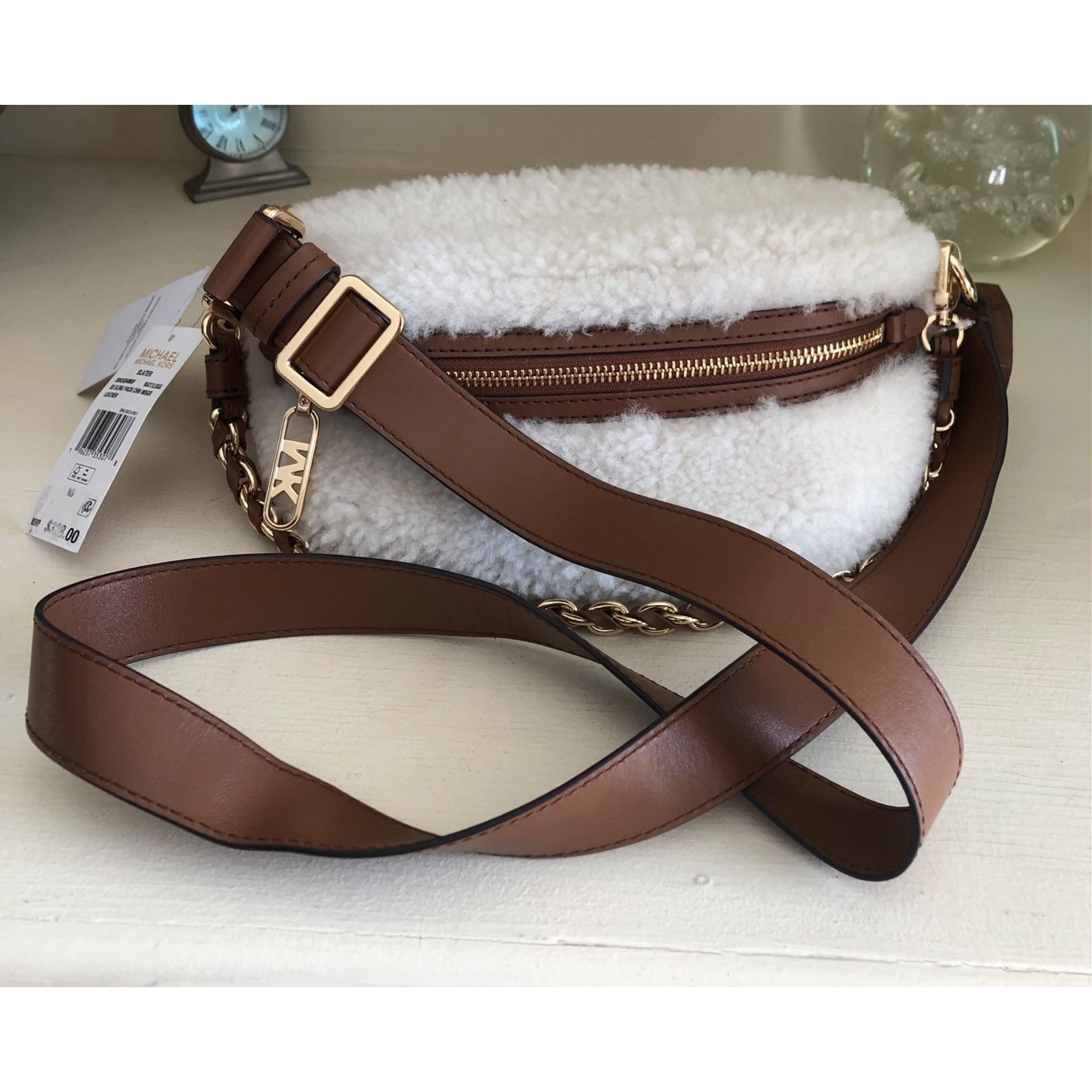 Michael Kors NWT MICHAEL KORS Sling Sherpa Gold Chain Messenger Handbag w Size ONE SIZE - 3 Thumbnail