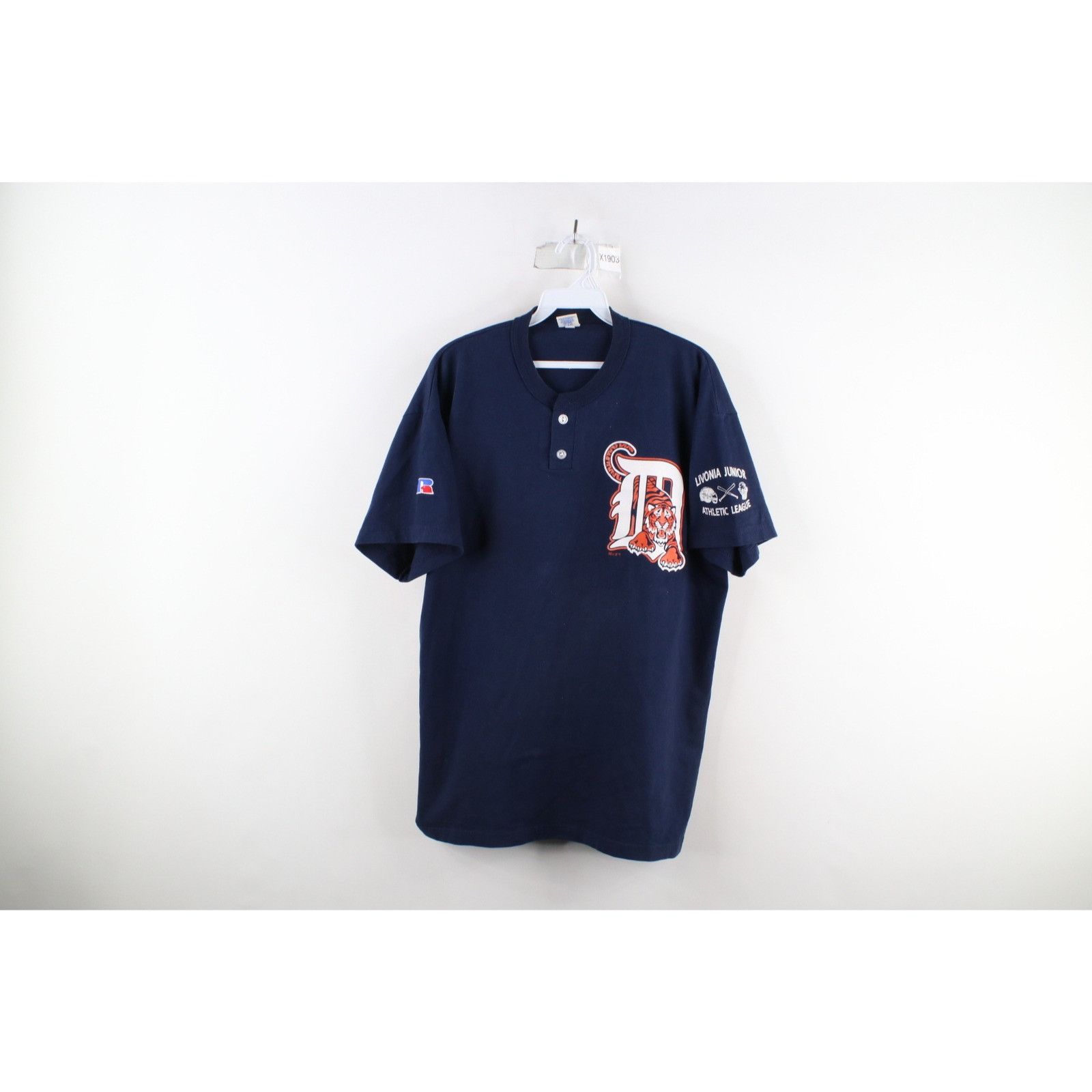 Russell Athletic × Vintage Vintage 90s Russell Athletic Detroit Tigers Henley T-Shirt Size US L / EU 52-54 / 3 - 1 Thumbnail