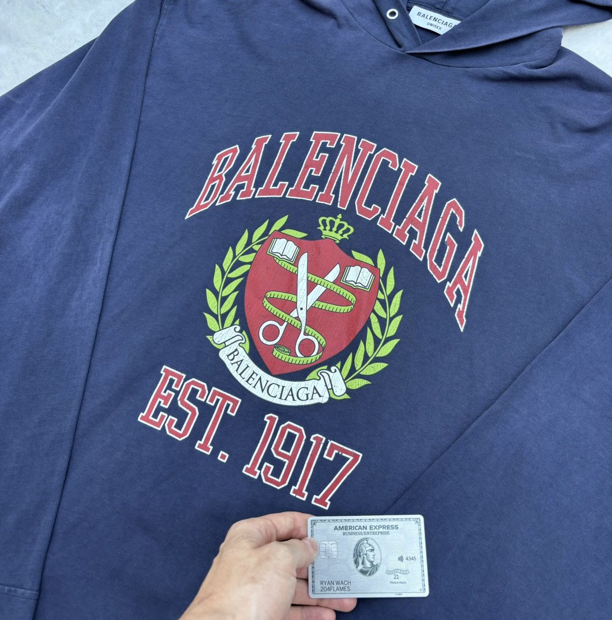 Balenciaga Balenciaga Navy College Logo Thin Hoodie Size US M / EU 48-50 / 2 - 2 Thumbnail