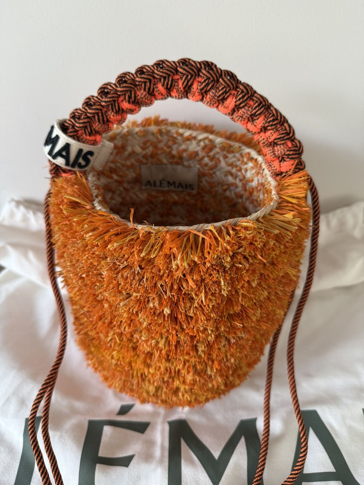 ALEMAIS Alemais Bag Bucket Orange Raffia Lalo Mini Fringe Macrame Size ONE SIZE - 2 Thumbnail