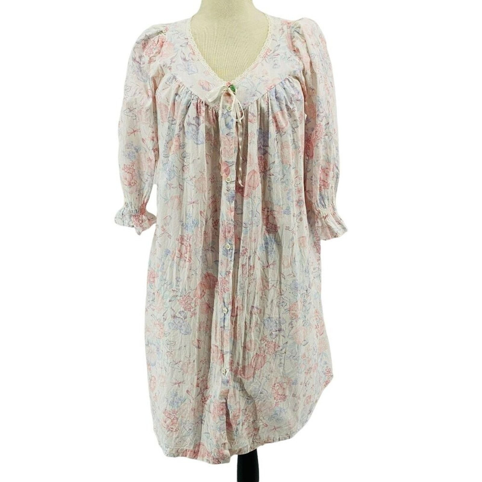 Vintage Lands End House Coat Floral Button Front Robe