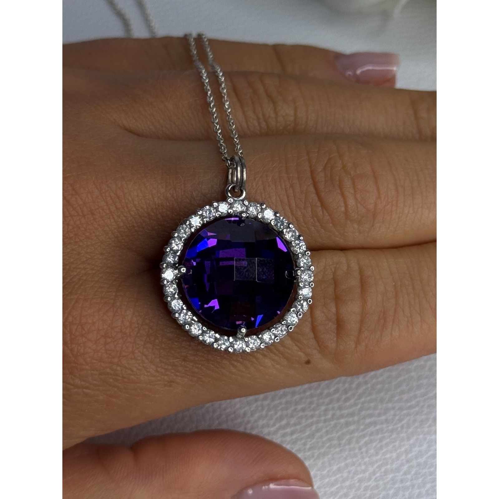 Jewelry 925 STERLING SILVER PURPLE CRYSTAL & CZ NECKLACE LENGTH 18 Size ONE SIZE - 8 Thumbnail
