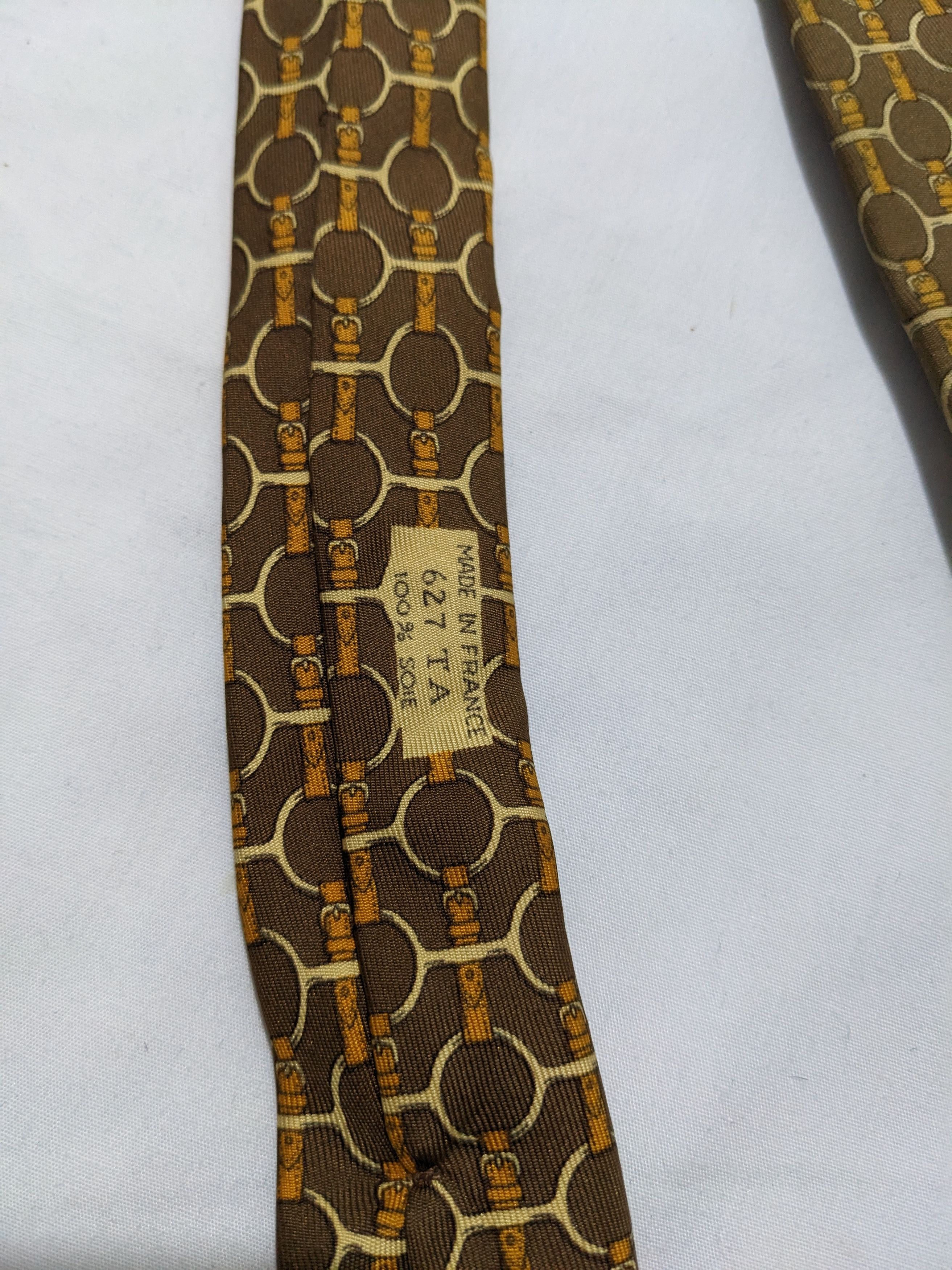 Hermes Vintage Hermes Abstract Pattern Monogram Gold Silk Tie Size ONE SIZE - 4 Thumbnail