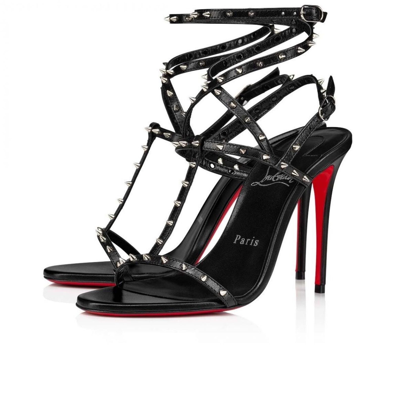 Bombina Spikes 100 Black Ankle Strappy Sandal Heel Pump 36