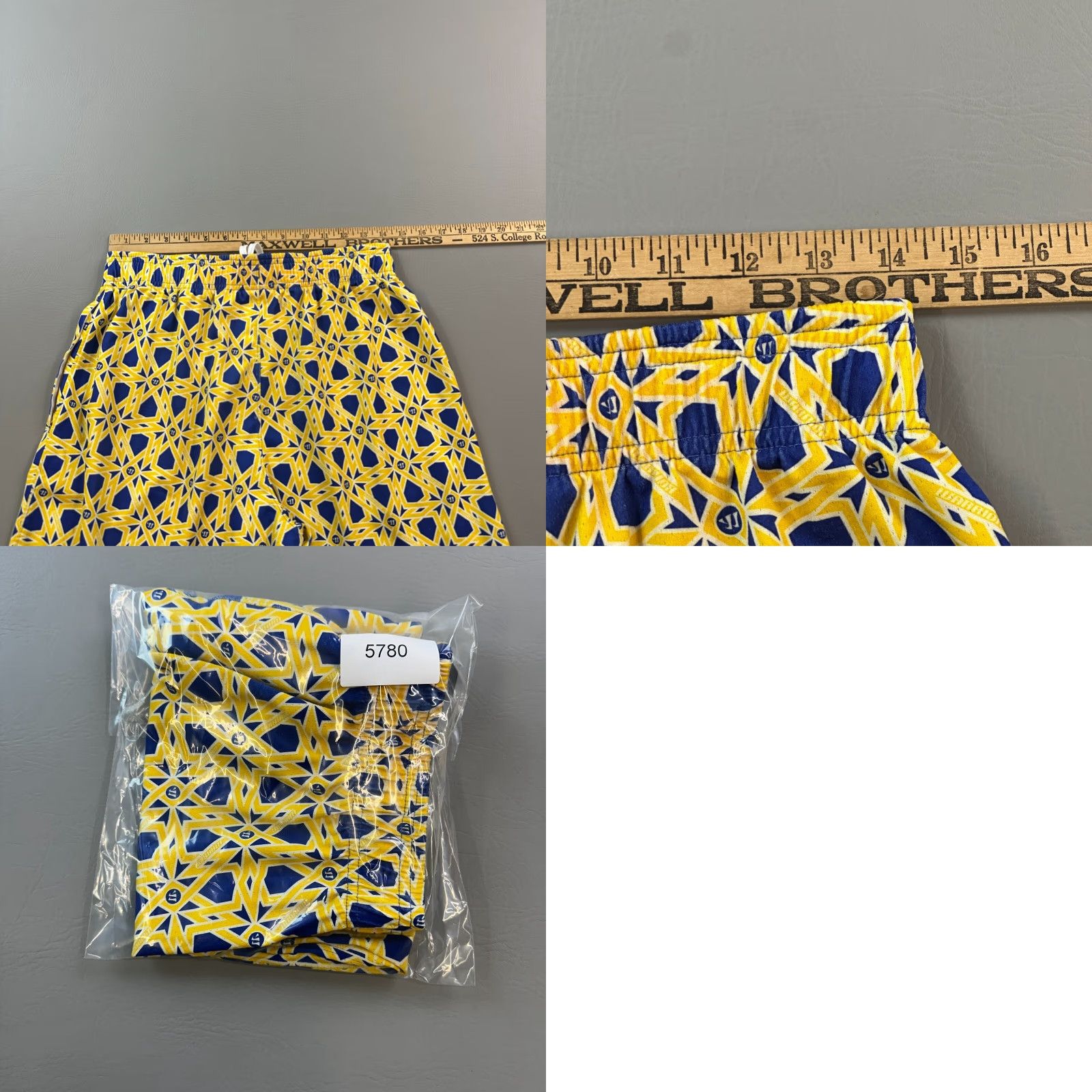 Under Armour VINTAGE Warrior Lacrosse Shorts Mens Small Yellow Blue Geometric Mosaic Print Drawstring Size US 29 - 8 Thumbnail