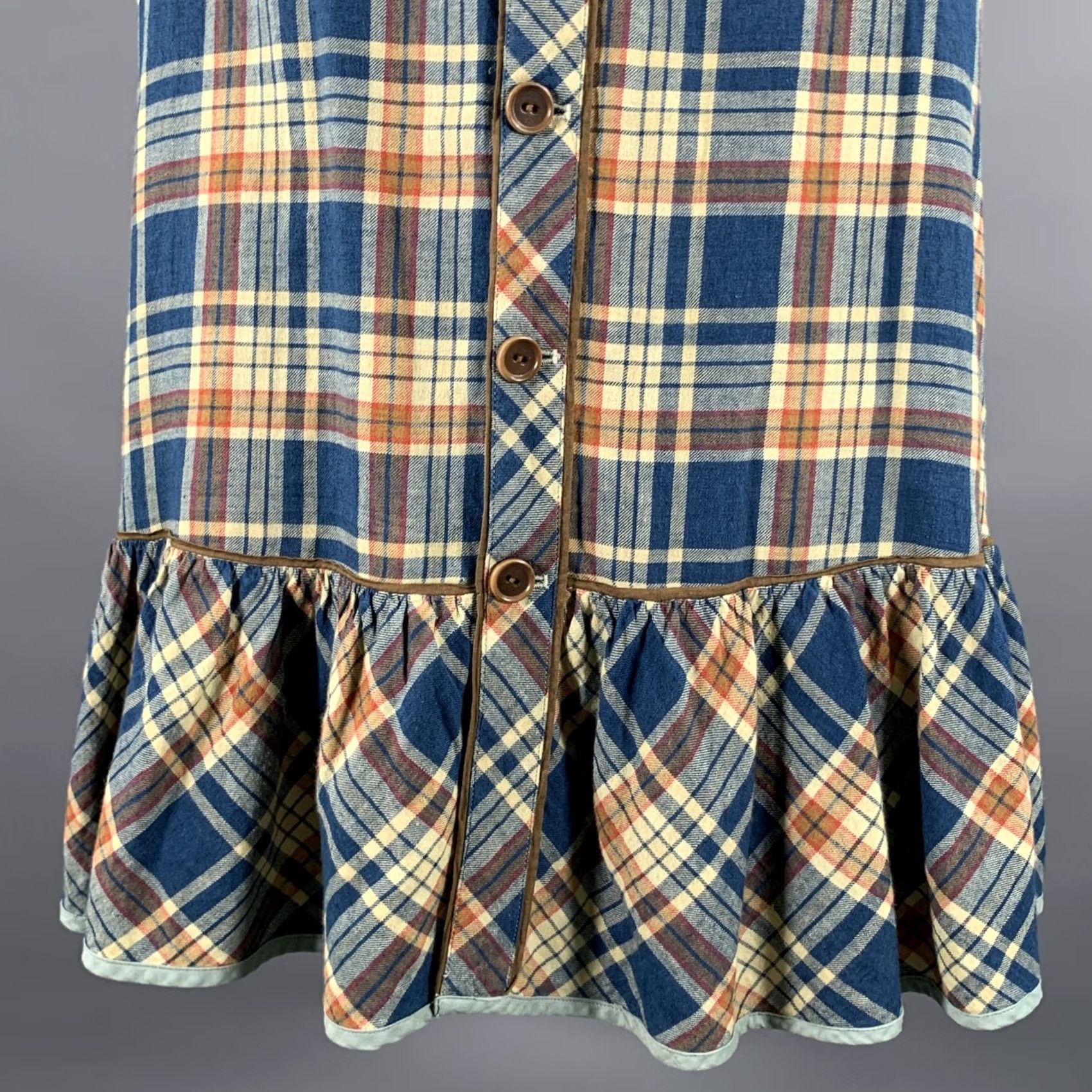 Vintage RRL by RALPH LAUREN Maxi Skirt Blue Orange Linen Cotton Plaid 2 Women Adult Size 2 Skirt Men Womens Girls Boys Size 26" / US 2 / IT 38 - 2 Thumbnail