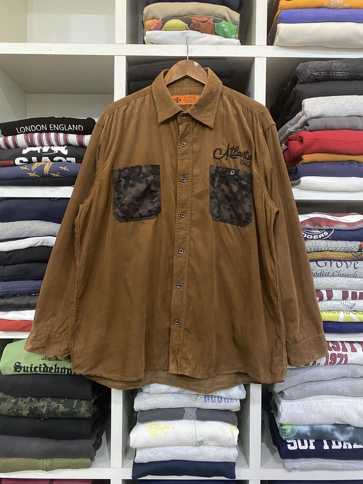 image of Vintage Open Dich Worker Shirt in Brown, Men's (Size Large)