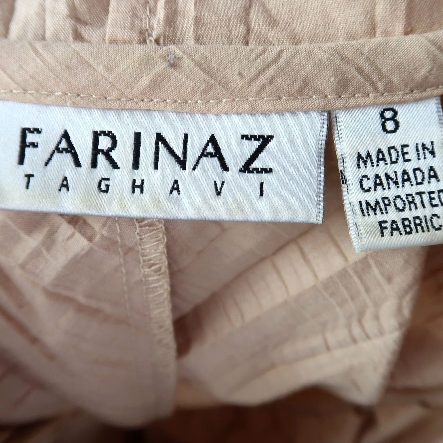 Vintage Farinaz Taghavi Tan Blouse Top Sleeveless Ruffle Front Size 8 Size M / US 6-8 / IT 42-44 - 6 Thumbnail