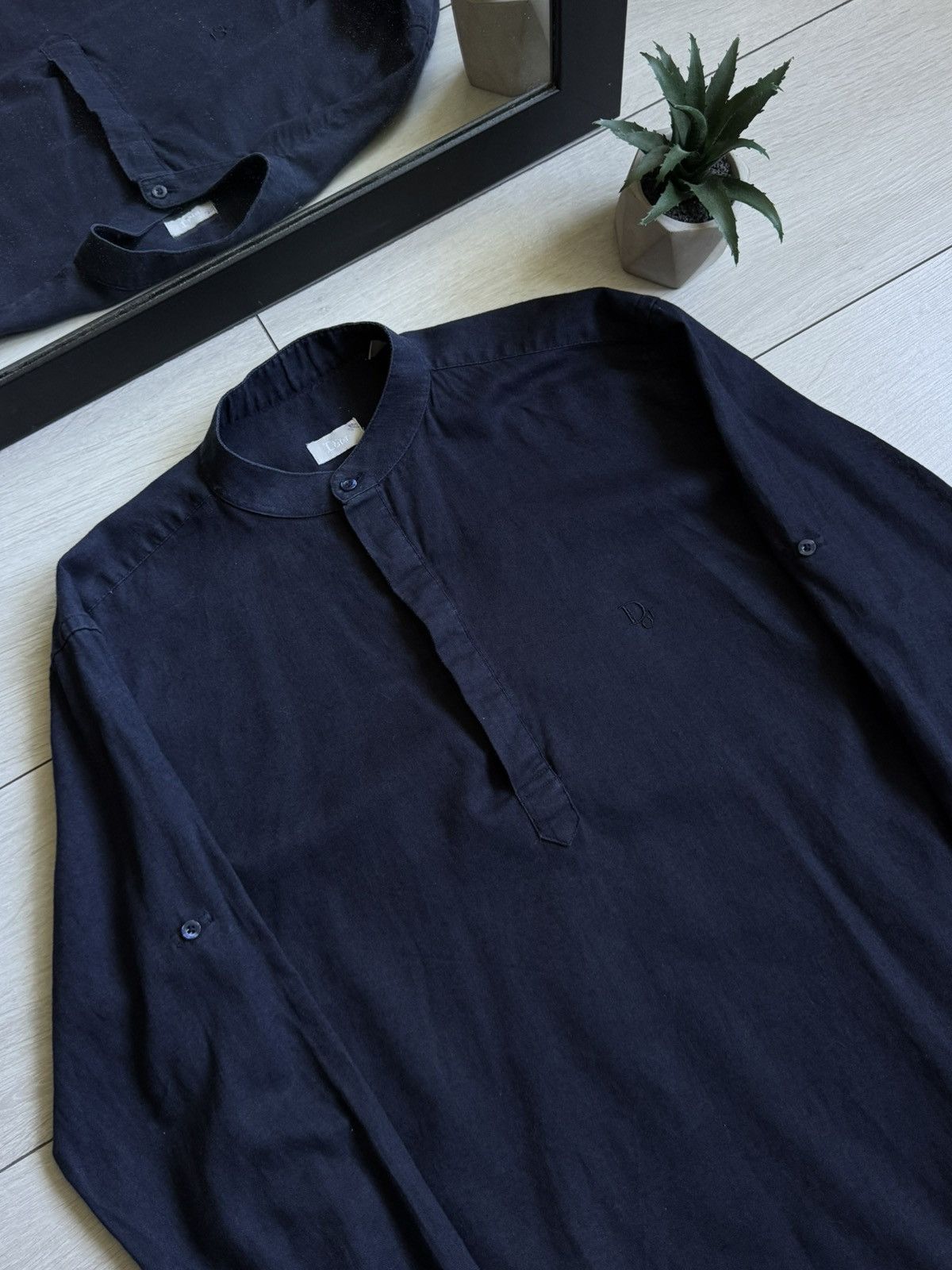 Dior Dior Linen Navy Luxury Button Up Shirt Size US L / EU 52-54 / 3 - 9 Thumbnail