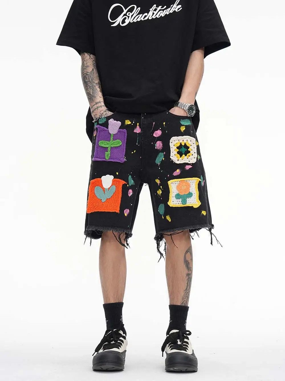 Designer × Japanese Brand Graffiti style denim shorts baggy in vibe style cargo y2k Size US 32 / EU 48 - 1 Thumbnail